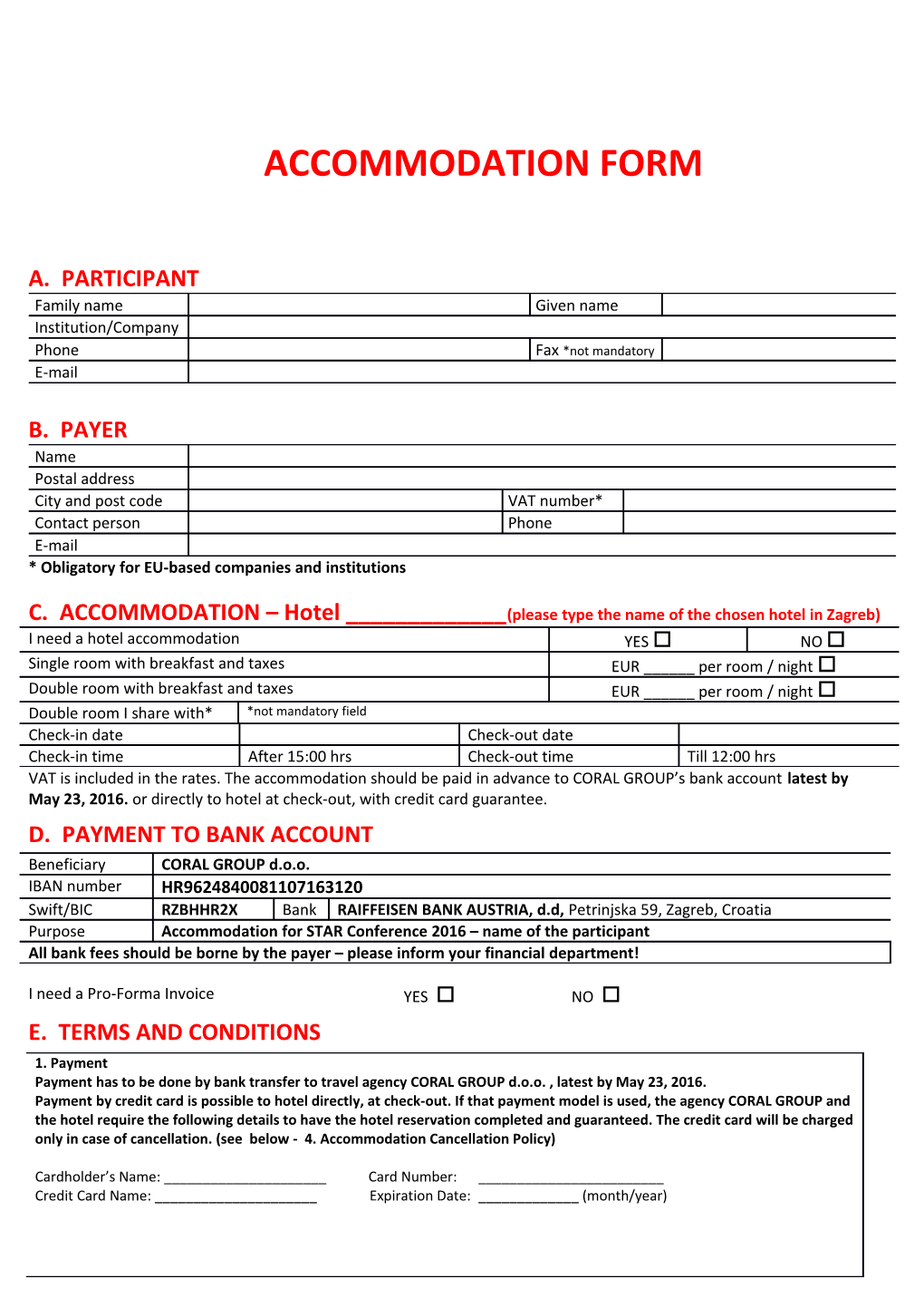 Application Form Hotel Accomodation & Tours