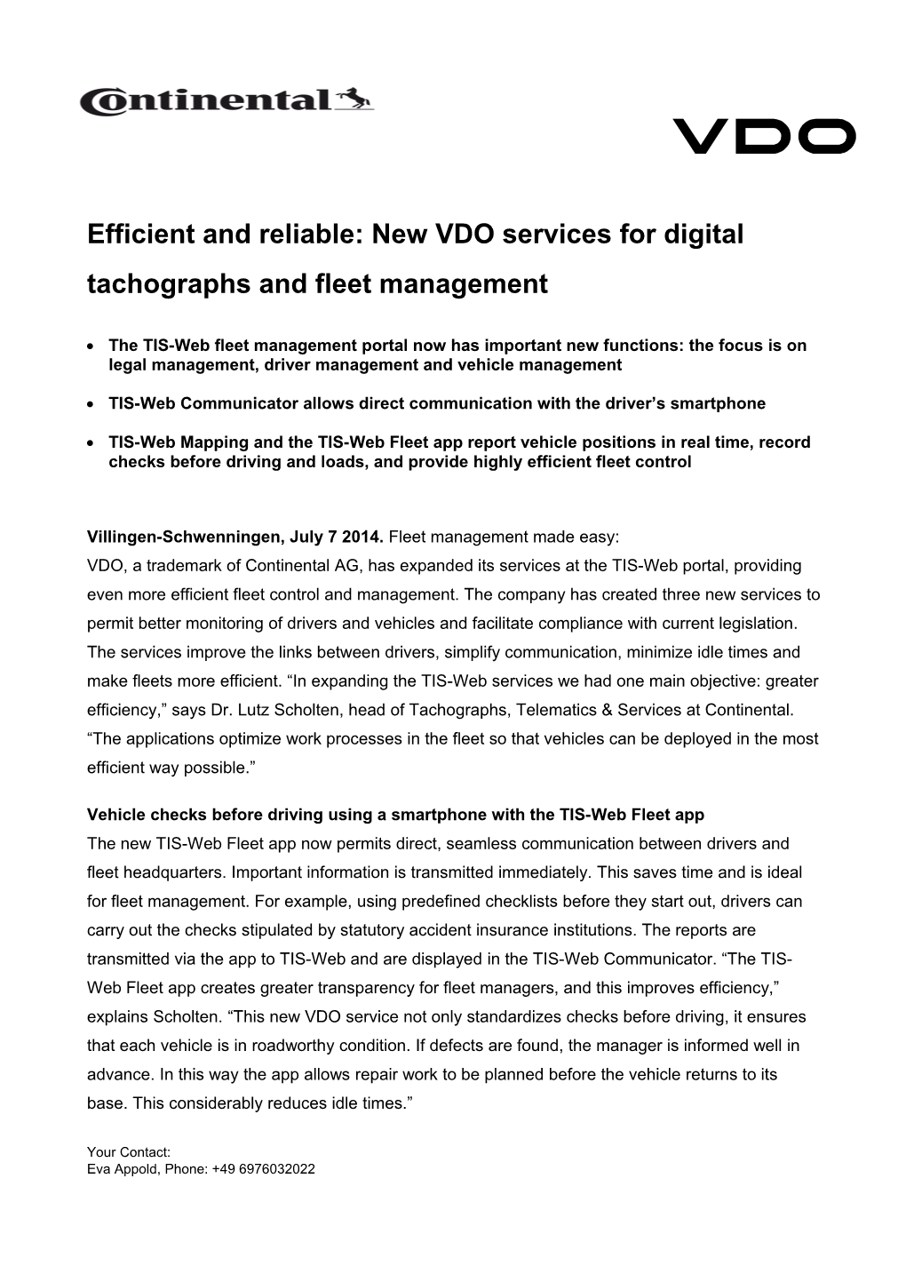 Efficient and Reliable: New VDO Services for Digital Tachographs and Fleet Management