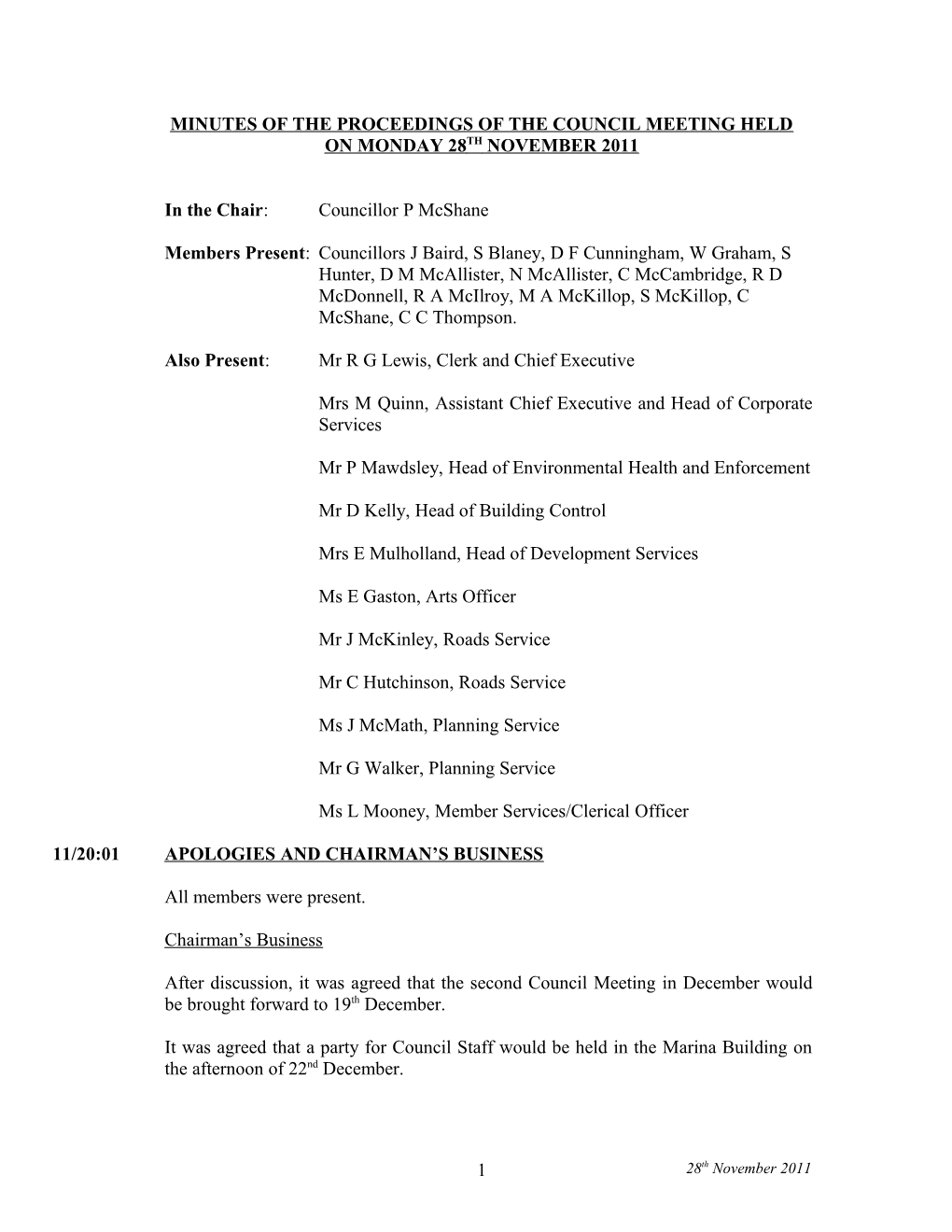 Minutes of the Proceedings of the Council Meeting Held