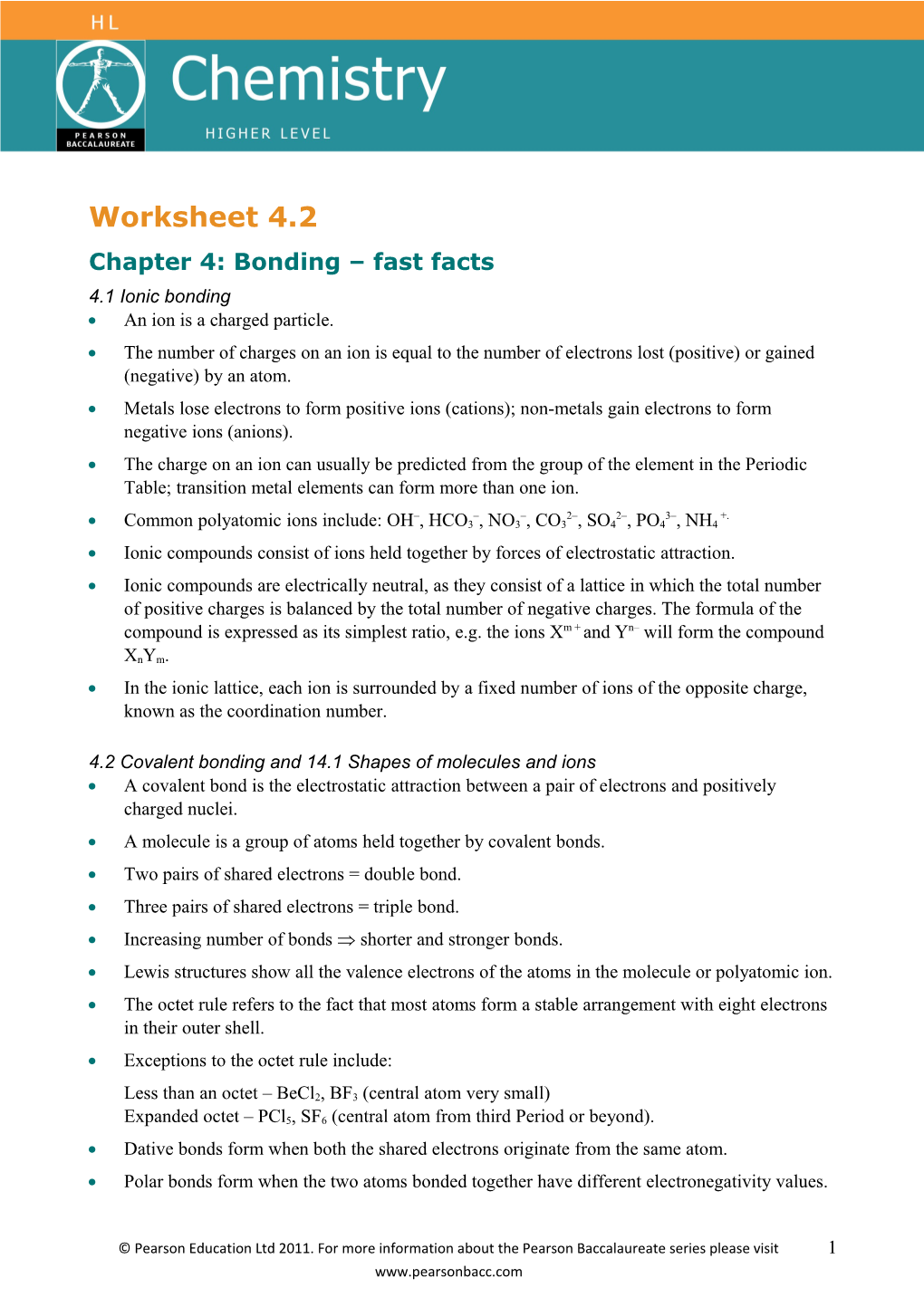 Chapter 4: Bonding Fast Facts