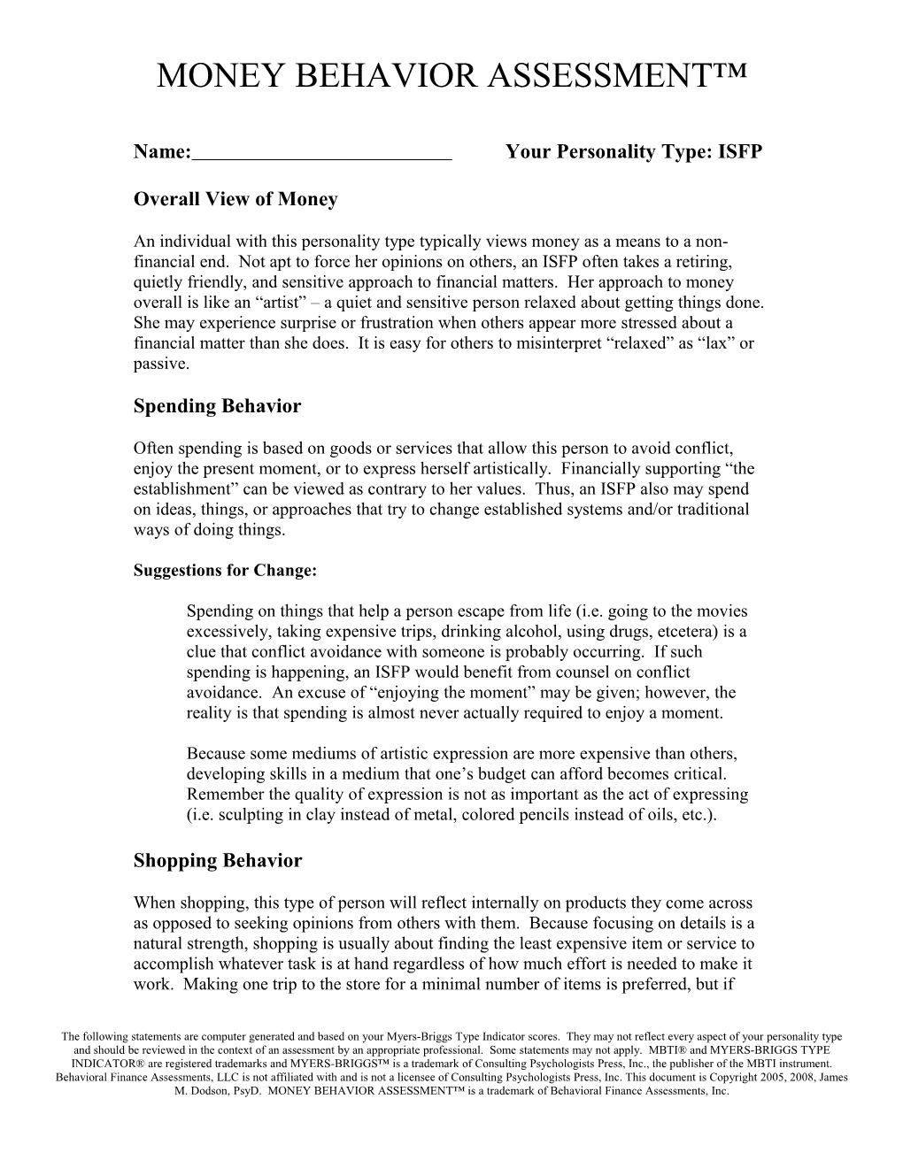 Name: Your Personality Type: ISFP