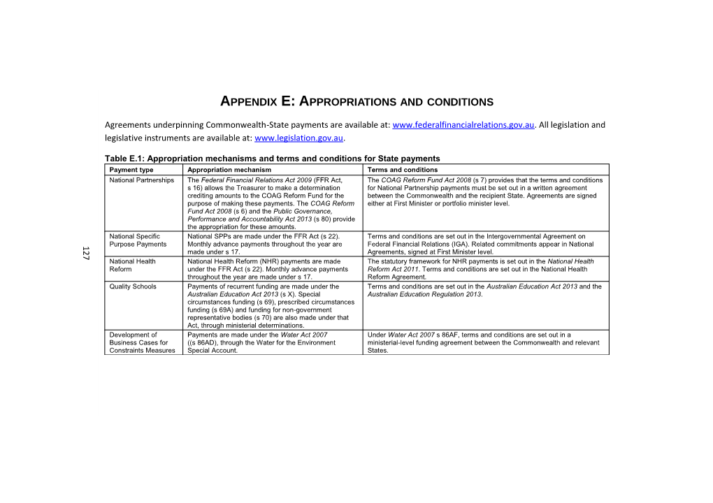 Budget Paper No. 3: Federal Financial Relations 2017-18 - Appendix E: Appropriations And