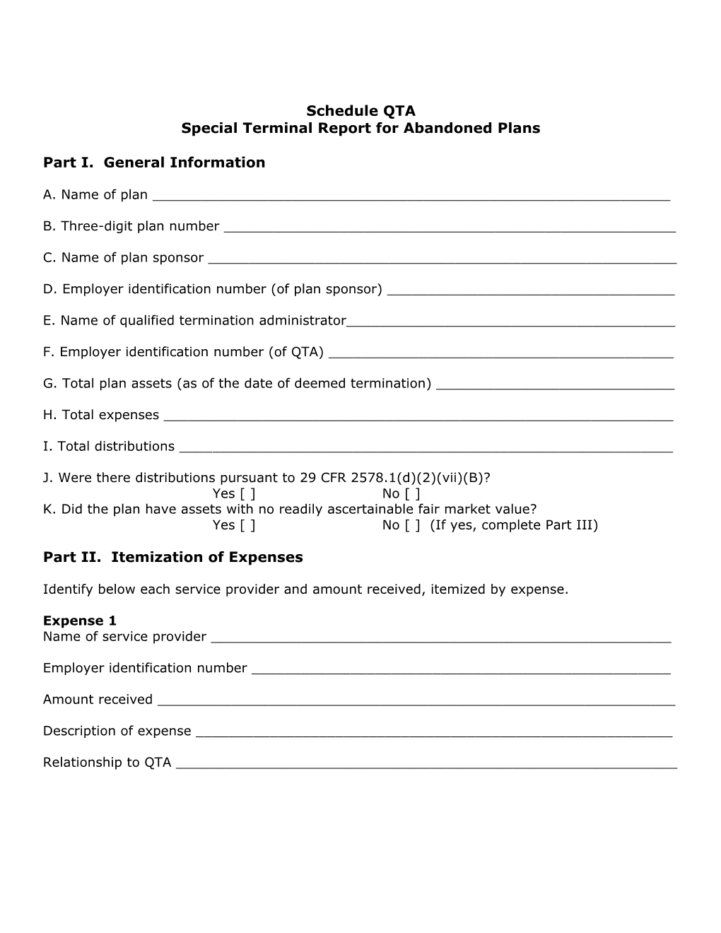 Special Terminal Report for Abandoned Plans