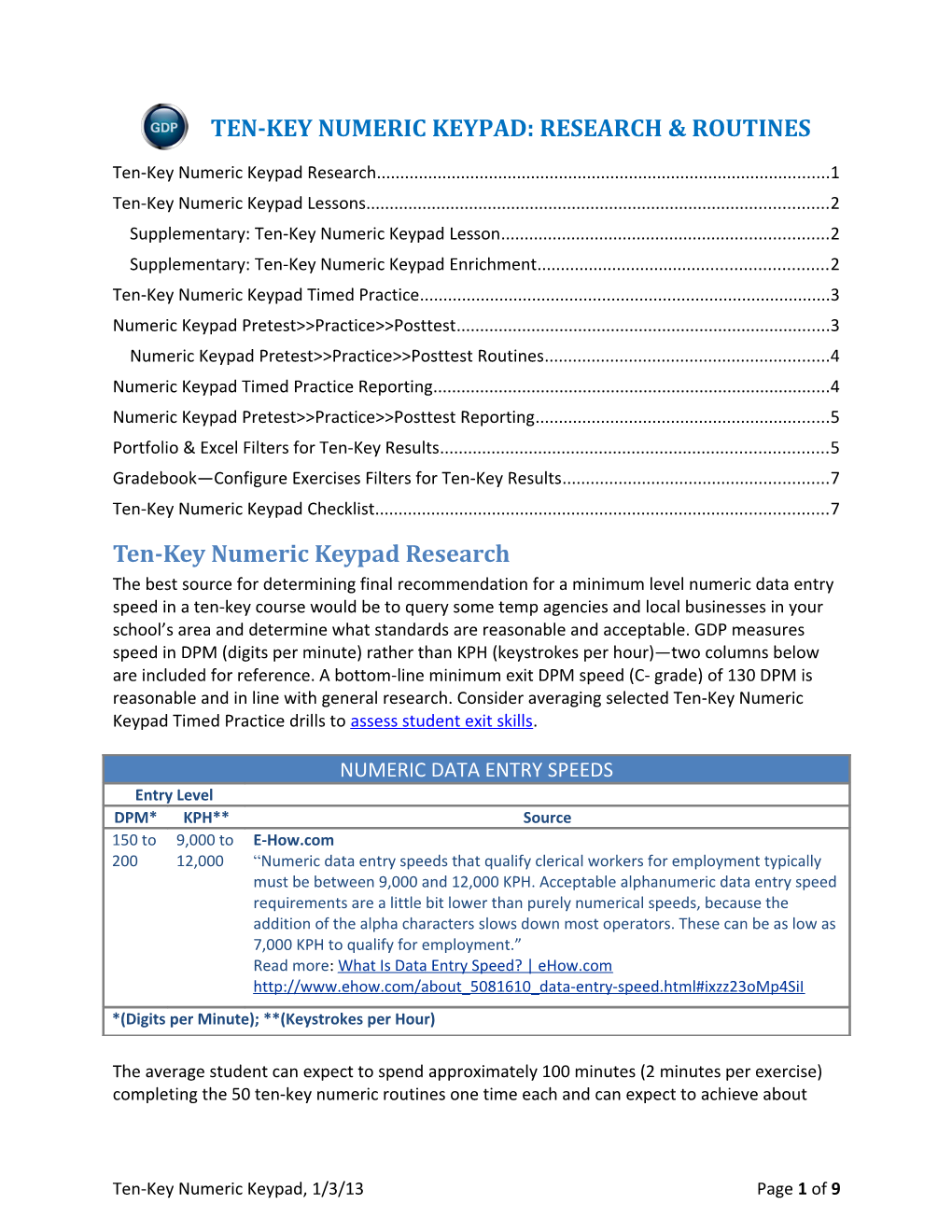 Ten-Key Numeric Keypad Research 1