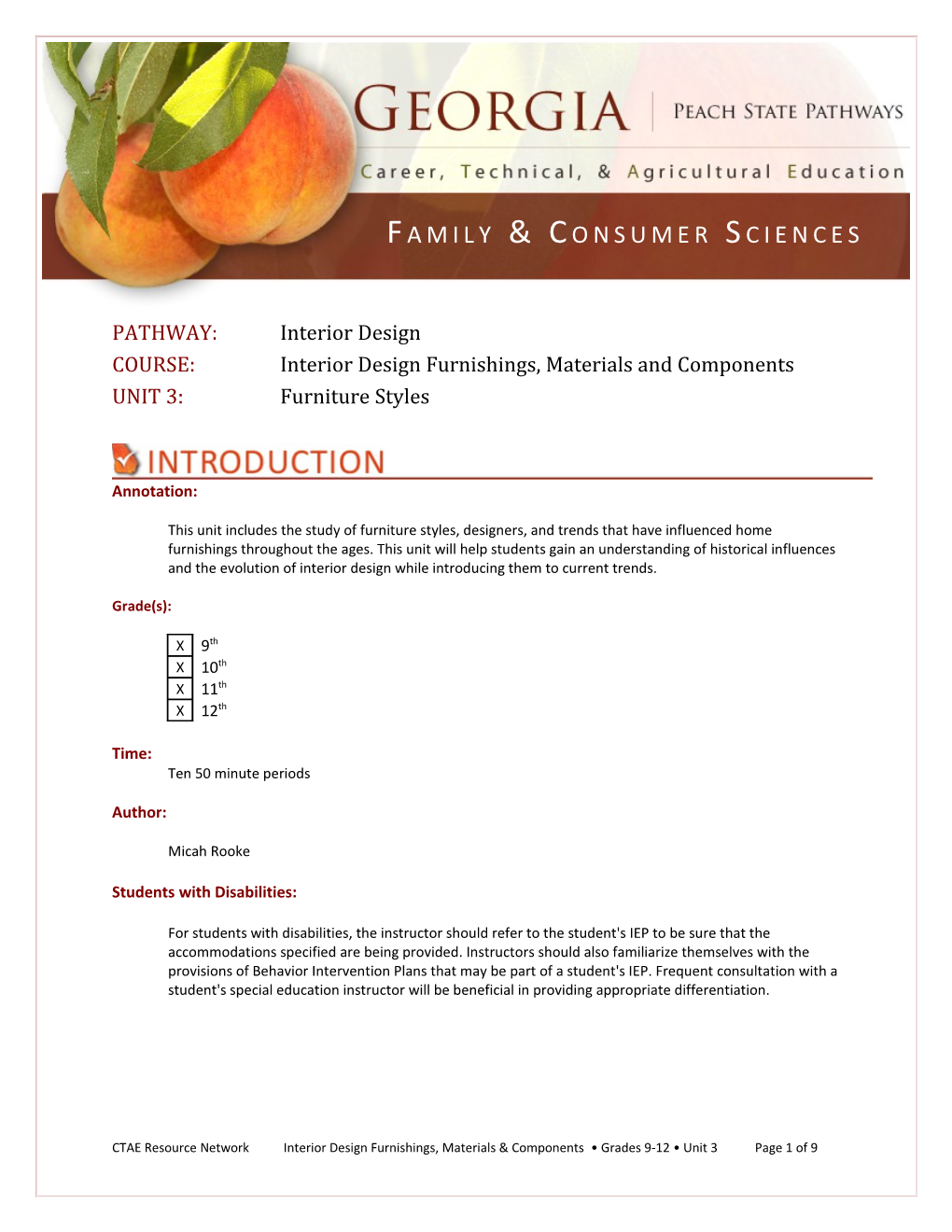 COURSE: Interior Design Furnishings, Materials and Components UNIT 3: Furniture Styles