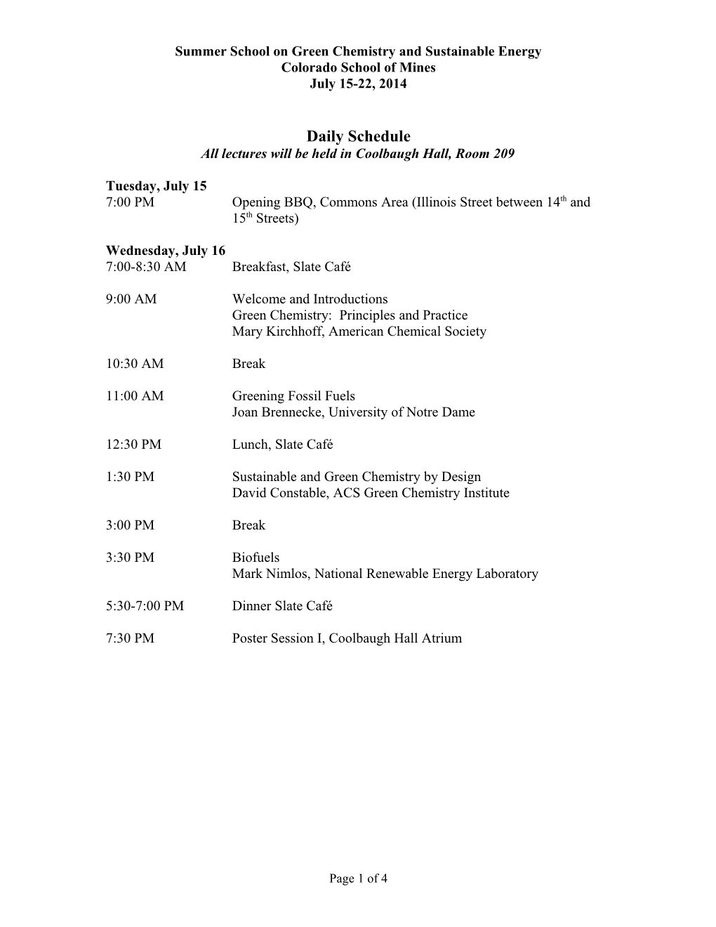 2005 Summer School on Green Chemistry