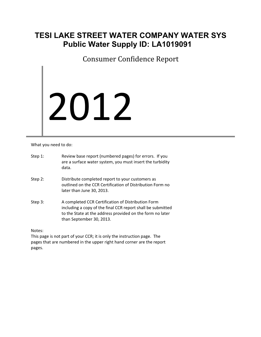 Tesi Lake Street Water Company Water Sys
