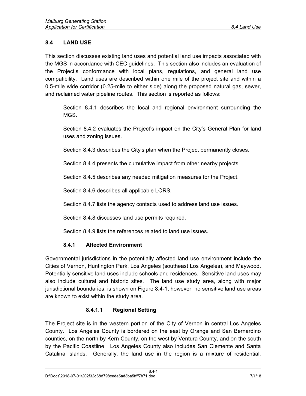 Application for Certification 8.4 Land Use