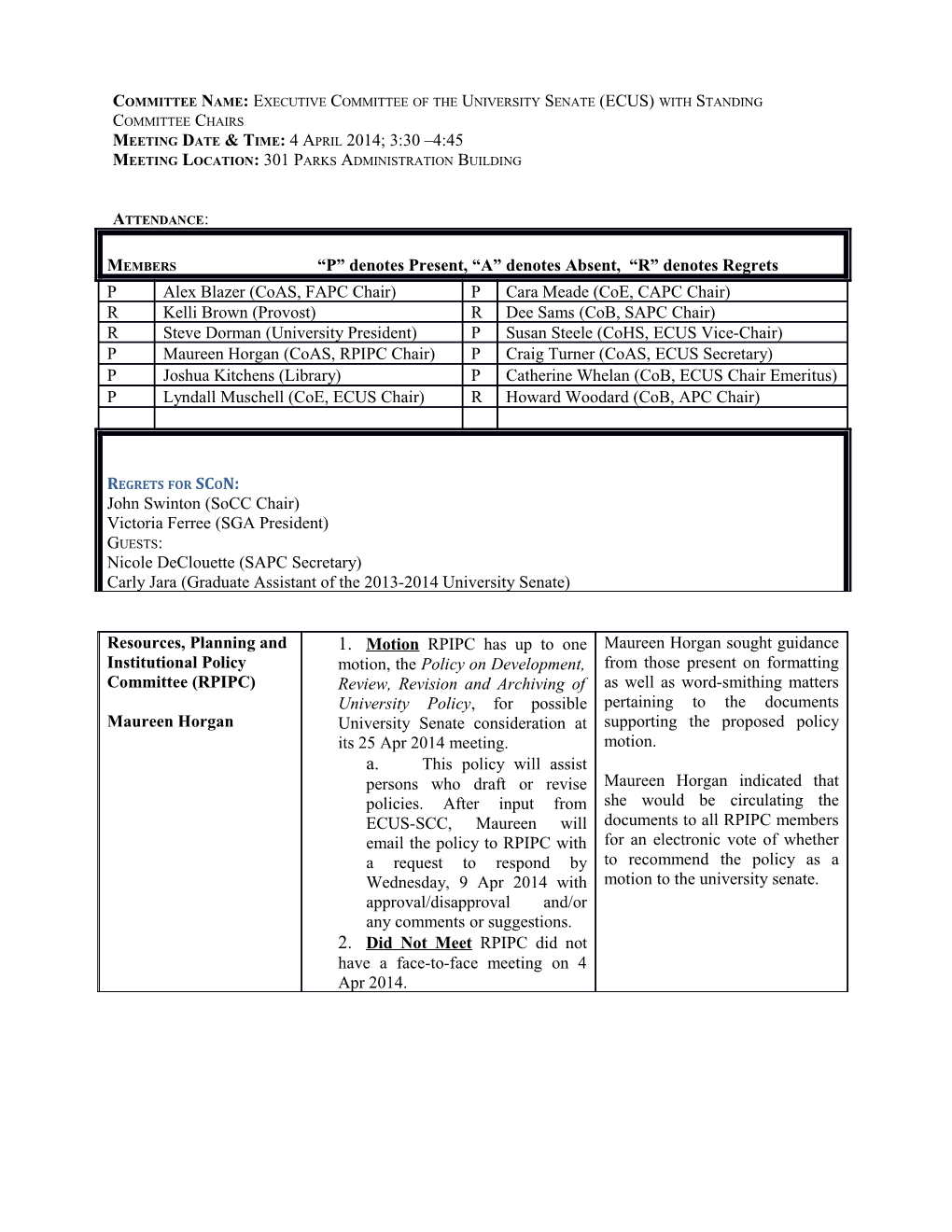 Committee Name: Executive Committee of the University Senate (ECUS) with Standing Committee