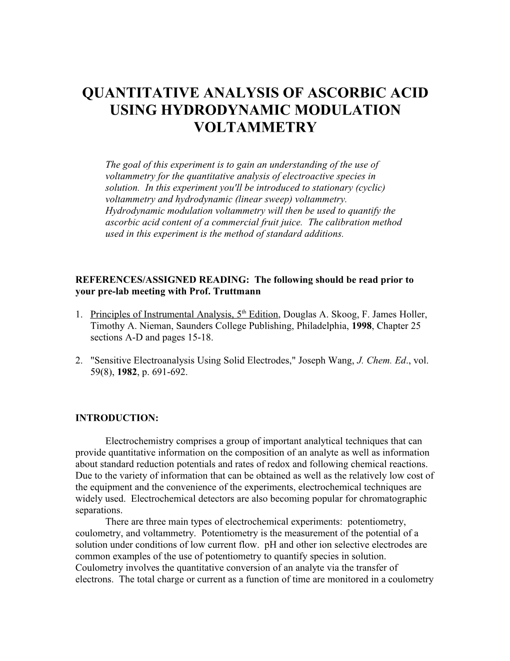 Quantitative Analysis of Ascorbic Acid Using Hydrodynamic Modulation Voltammetry