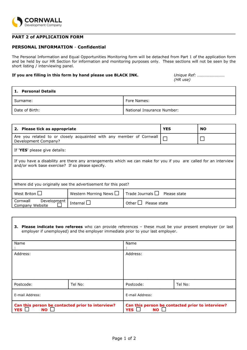 PART 2 of APPLICATION FORM