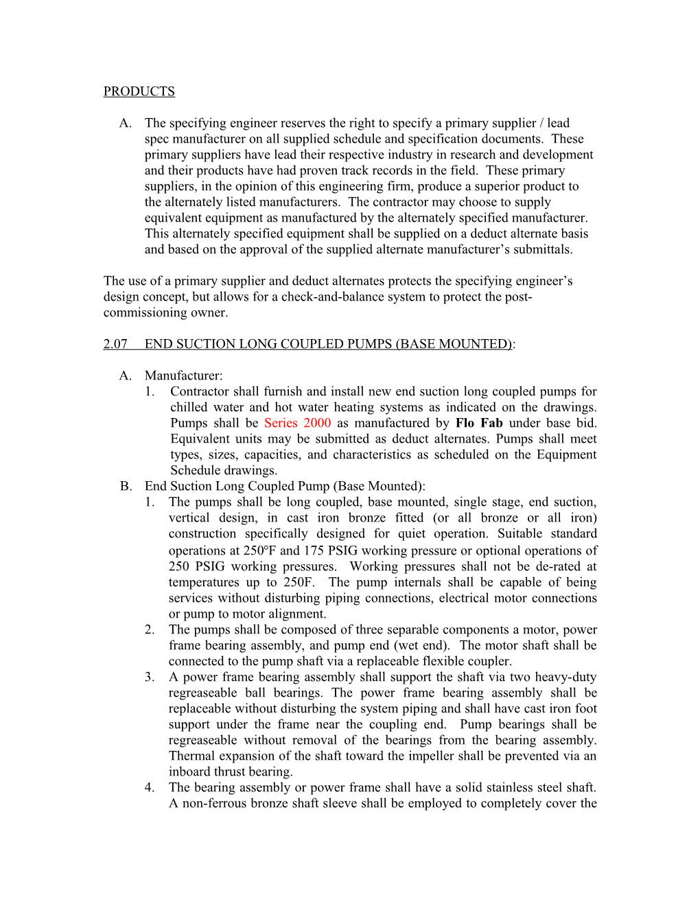 2.07 End Suction Long Coupled Pumps (Base Mounted)