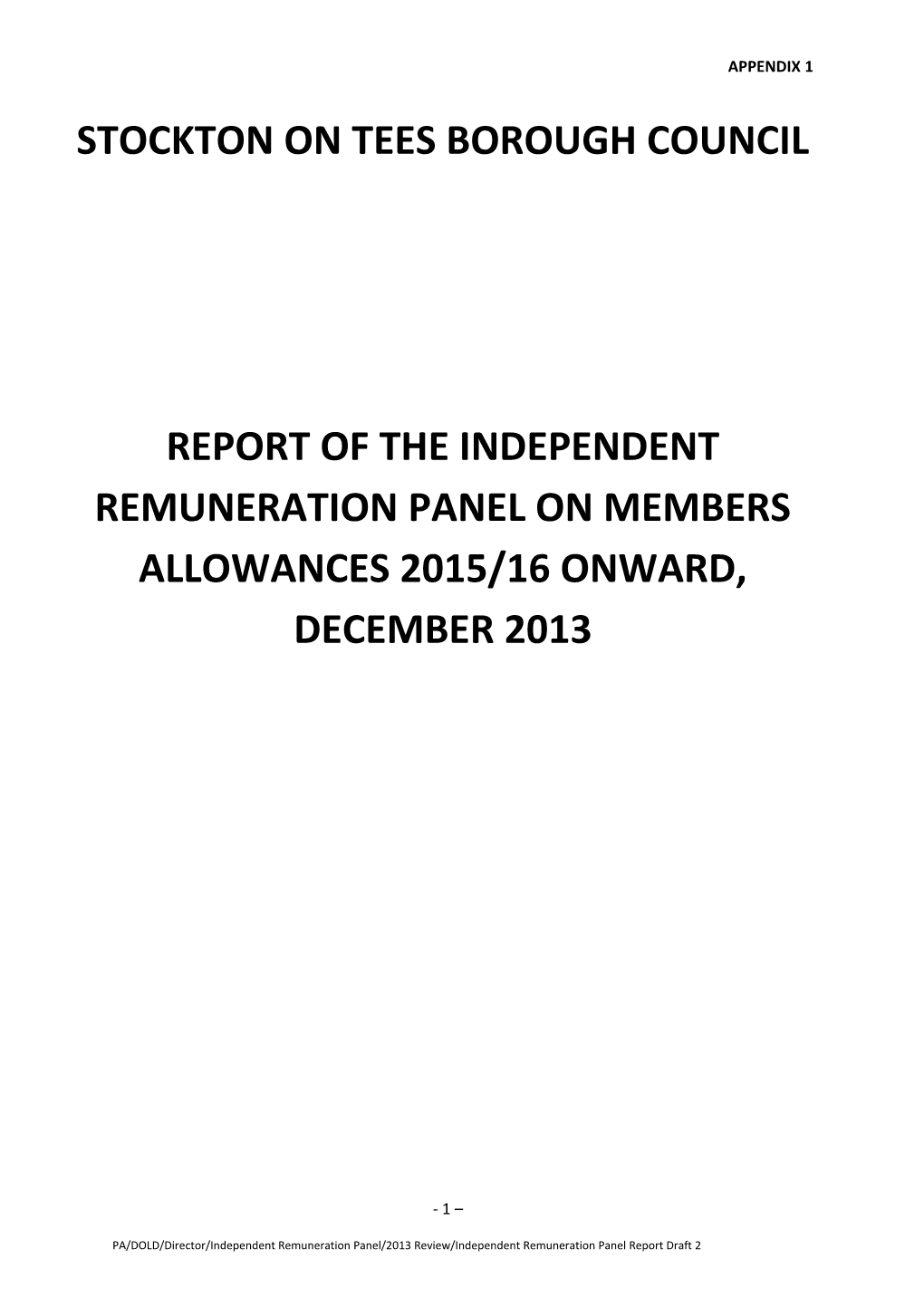 Independent Remuneration Panel Report Draft 1
