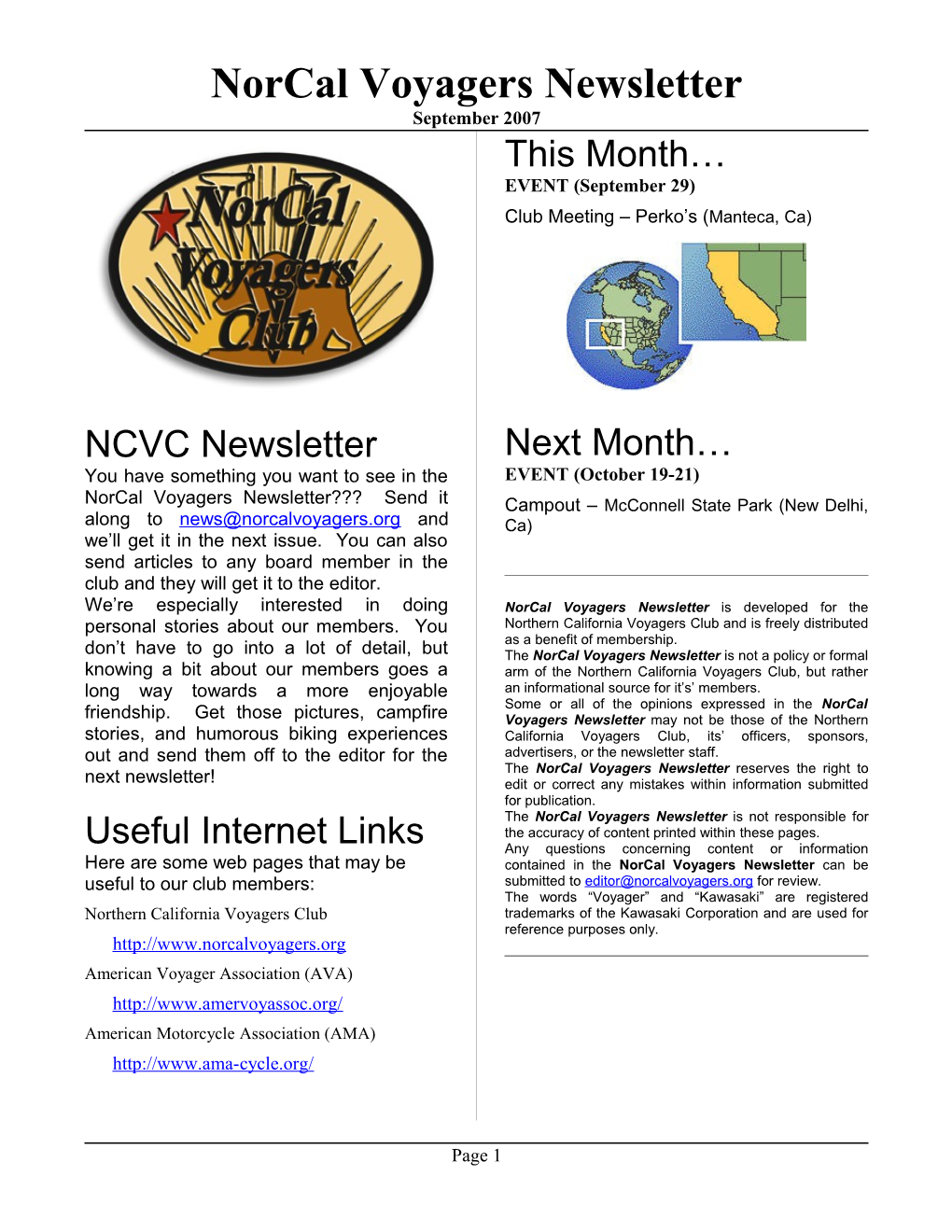 Norcal Voyagers Newsletter