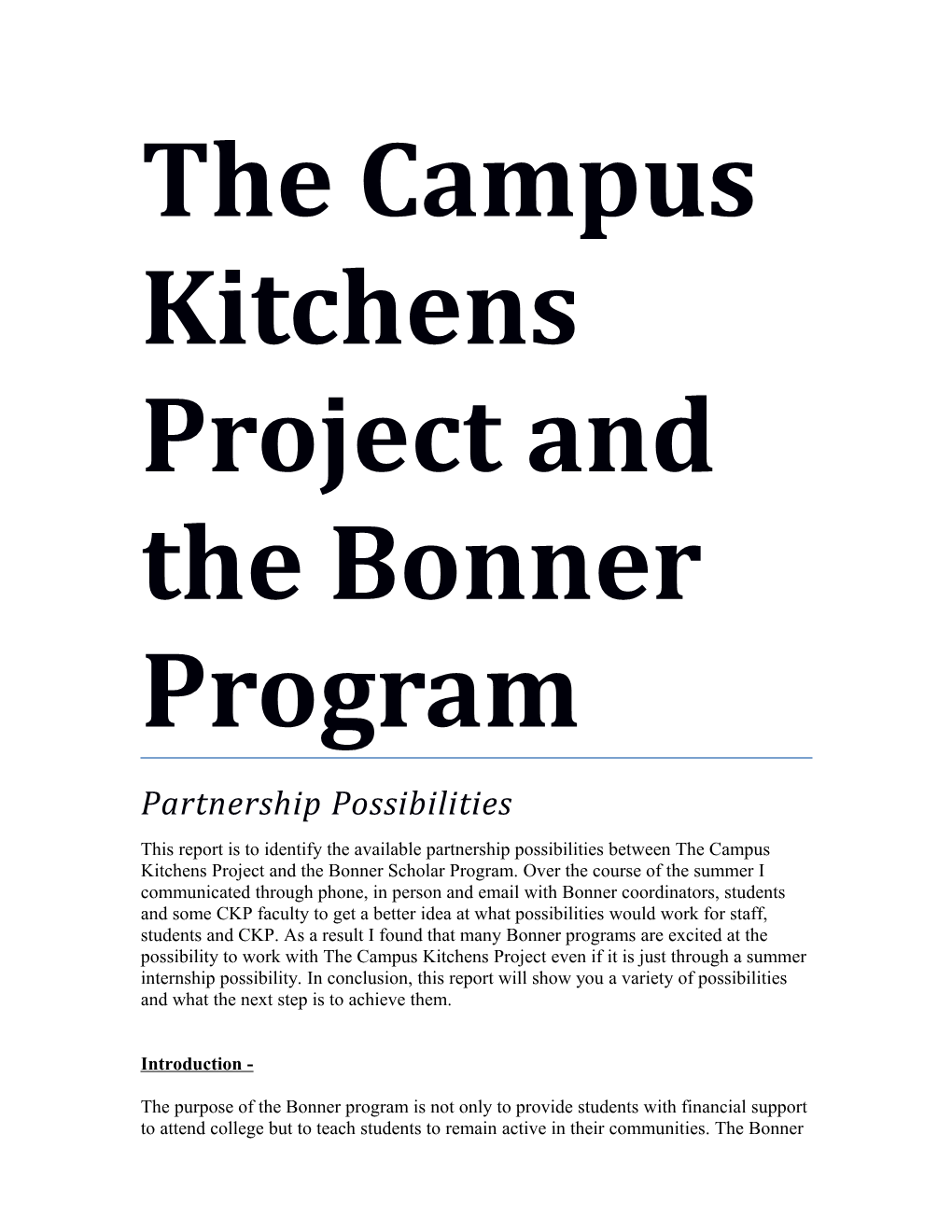 The Campus Kitchens Project and the Bonner Program