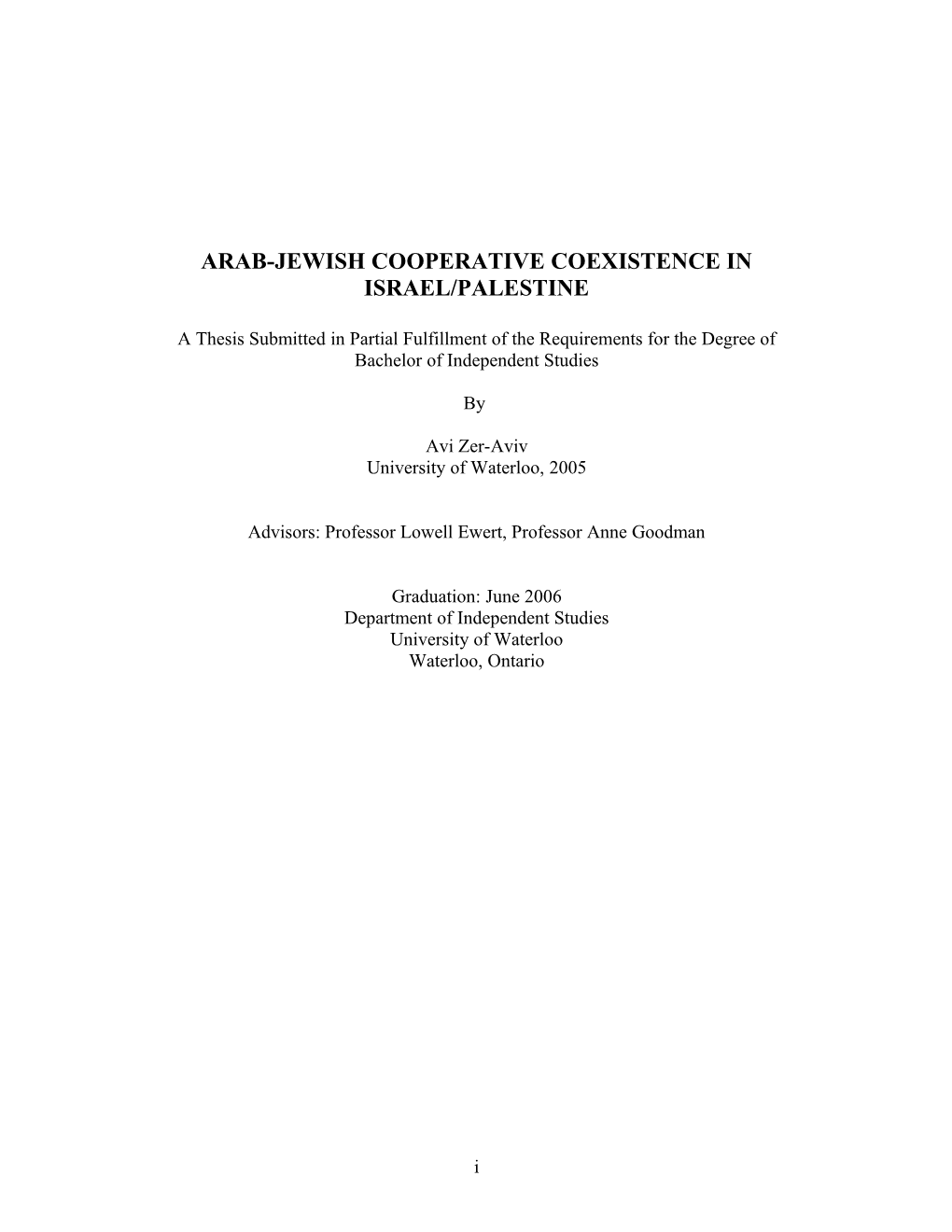 Arab-Jewish Cooperative Coexistence in Israel/Palestine