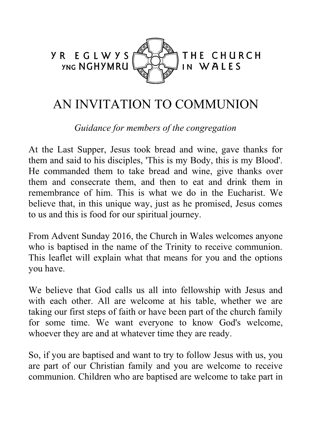 Guidance for Members of the Congregation