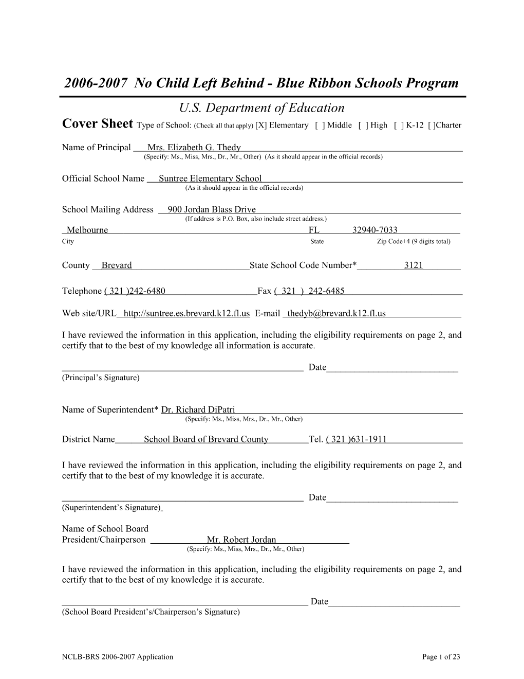 Application: 2006-2007, No Child Left Behind - Blue Ribbon Schools Program (MS Word) s11