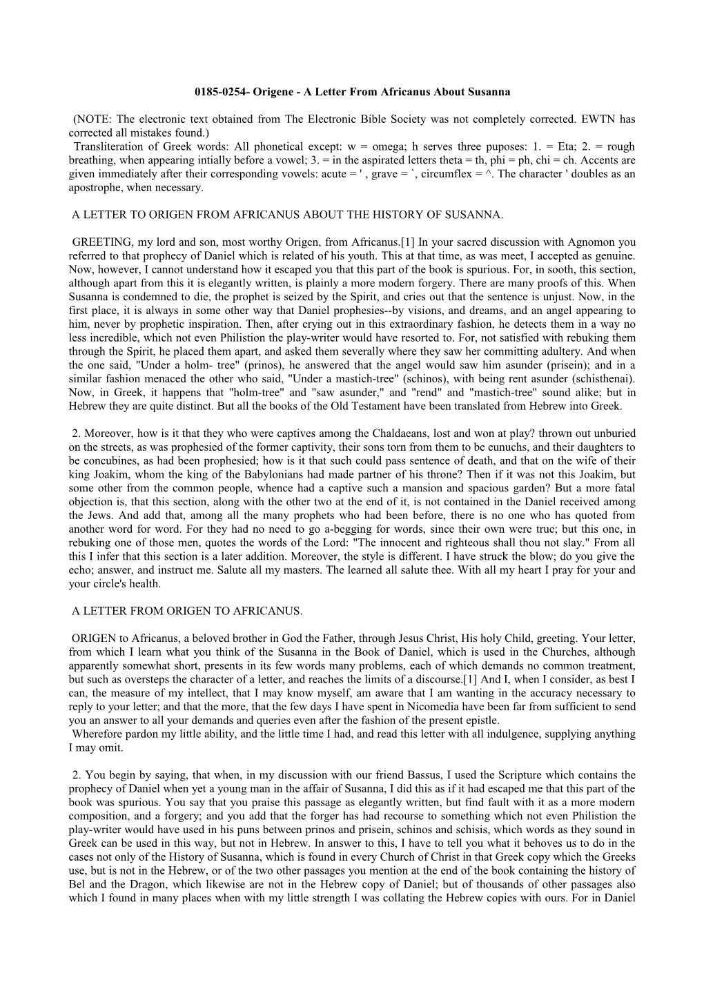 0185-0254- Origene - a Letter from Africanus About Susanna