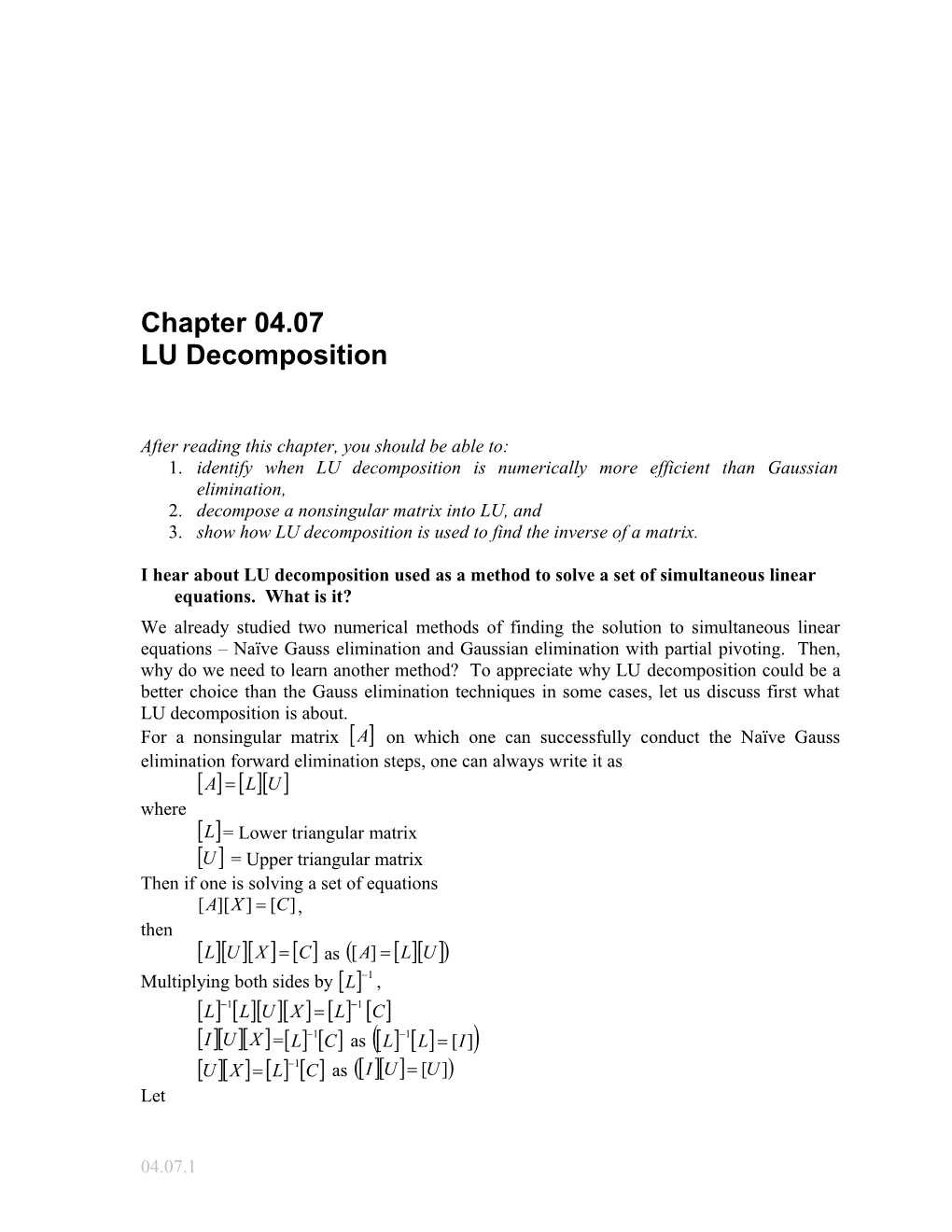 LU Decomposition: General Engineering