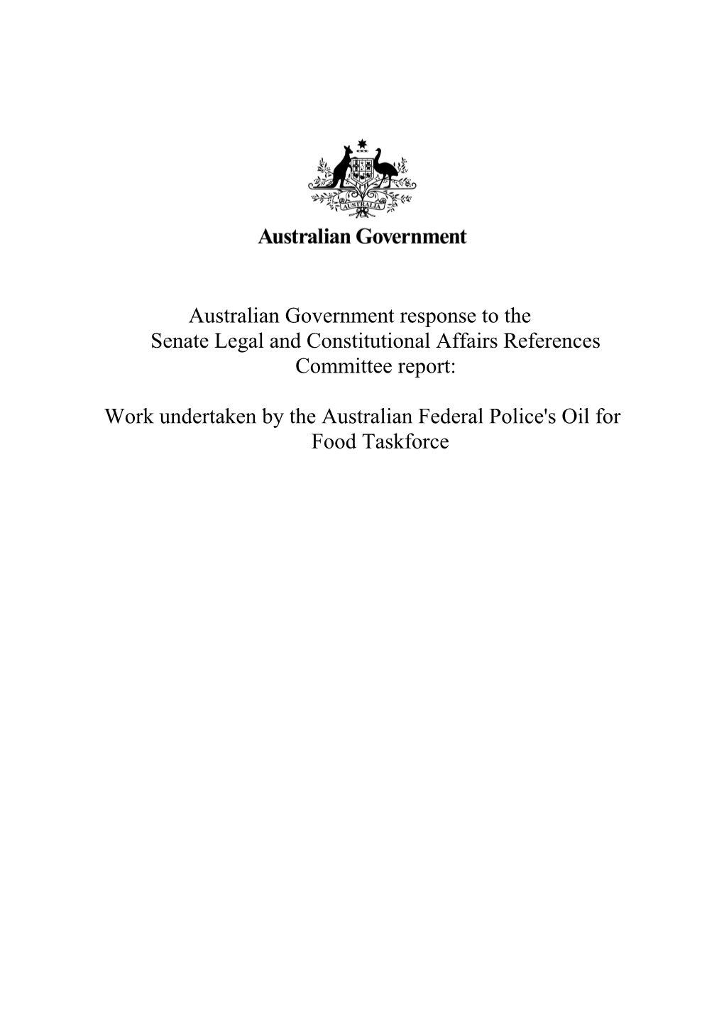 Australian Government Response to the Senate Legal and Constitutional Affairs References