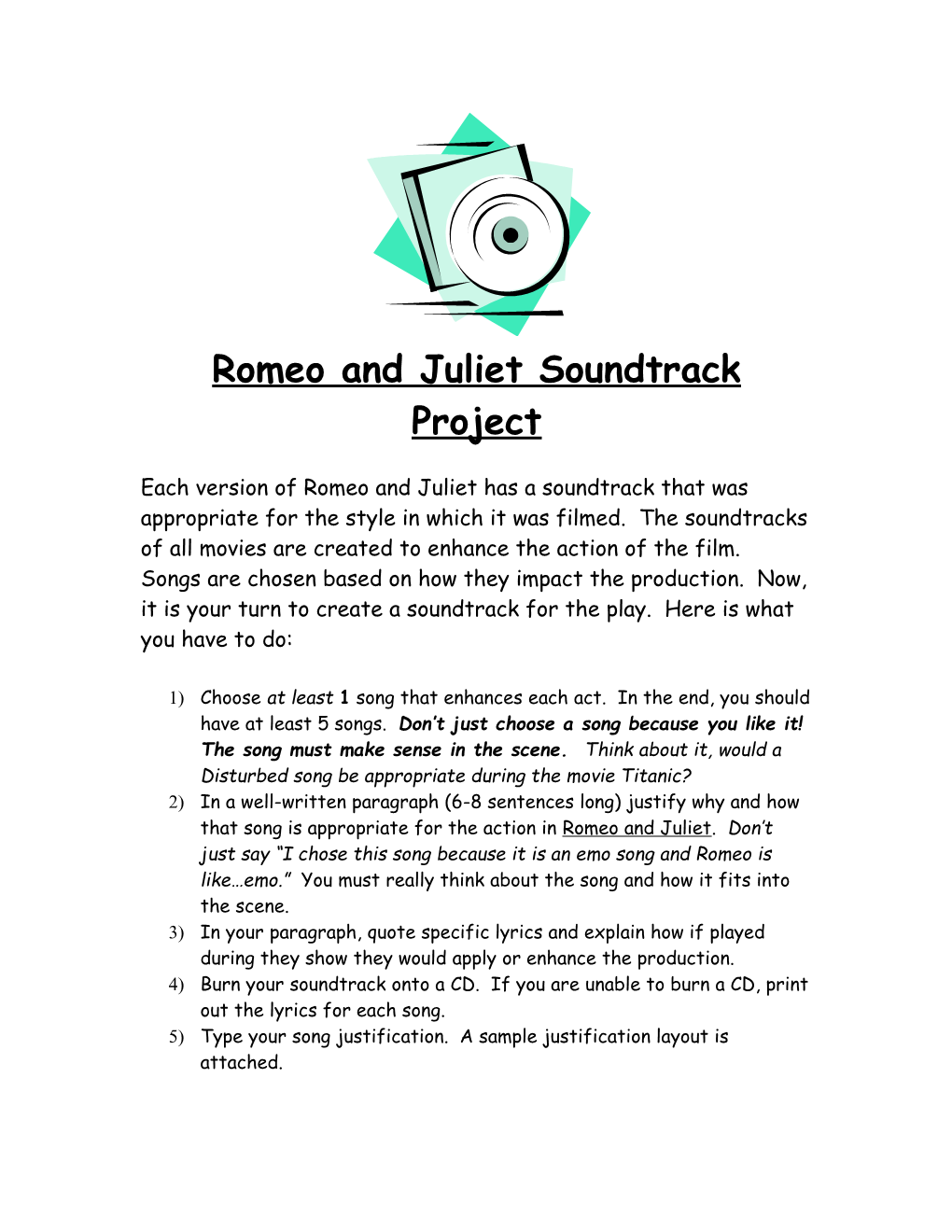 Romeo and Juliet Soundtrack Project