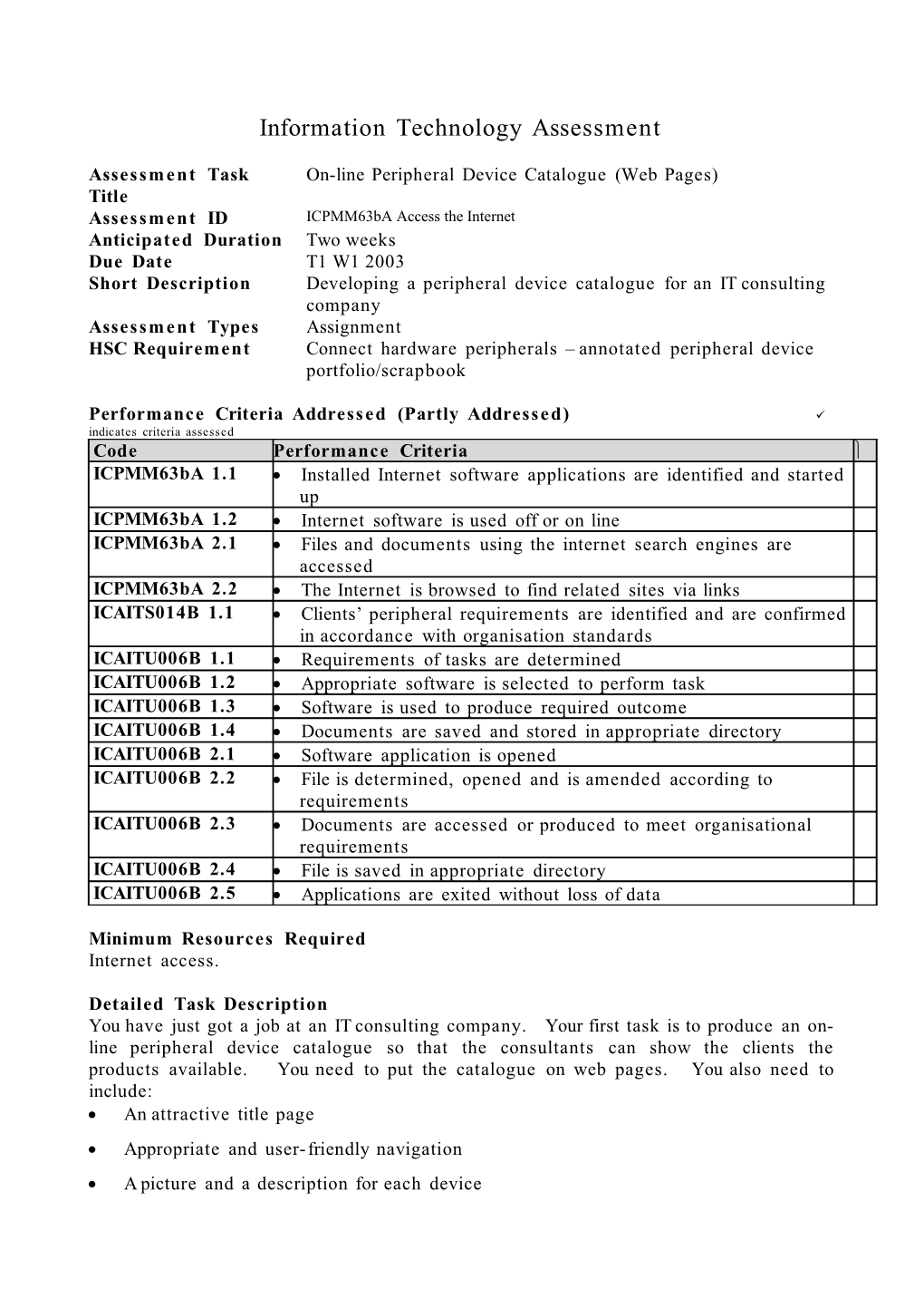 On-Line Peripheral Device Catalogue (Web Pages)