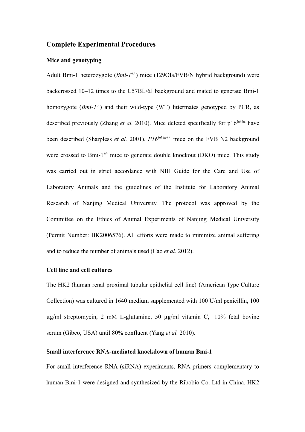 Complete Experimental Procedures