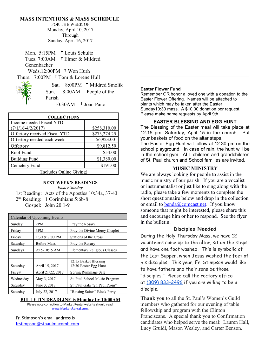 Mass Intentions & Mass Schedule s2