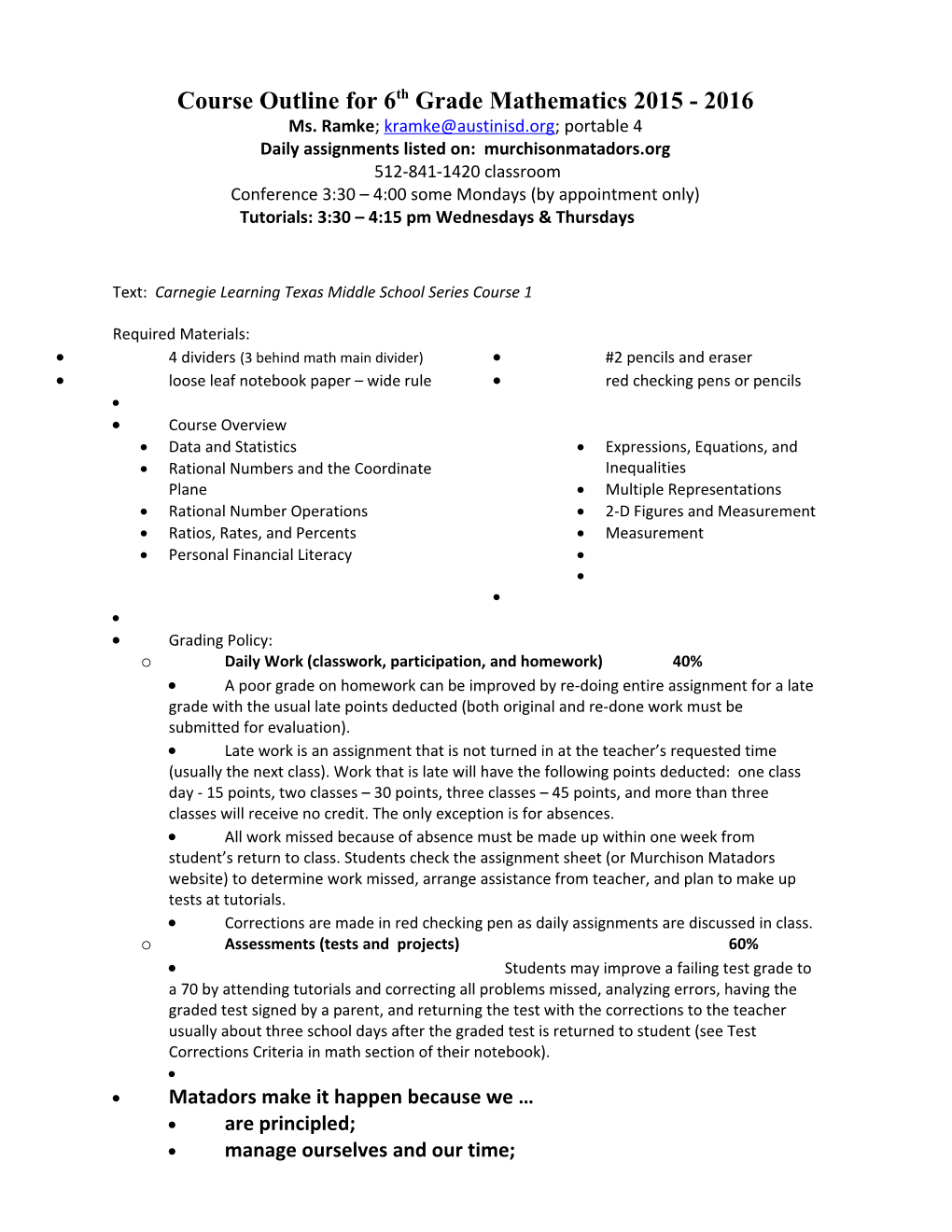 Course Outline for Mathematics 2003 2004