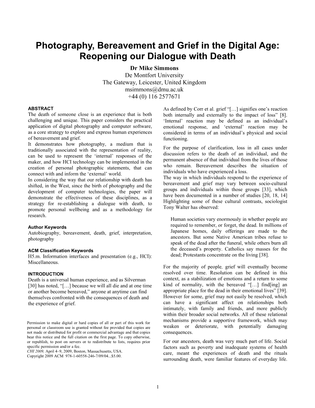 SIGCHI Conference Paper Format