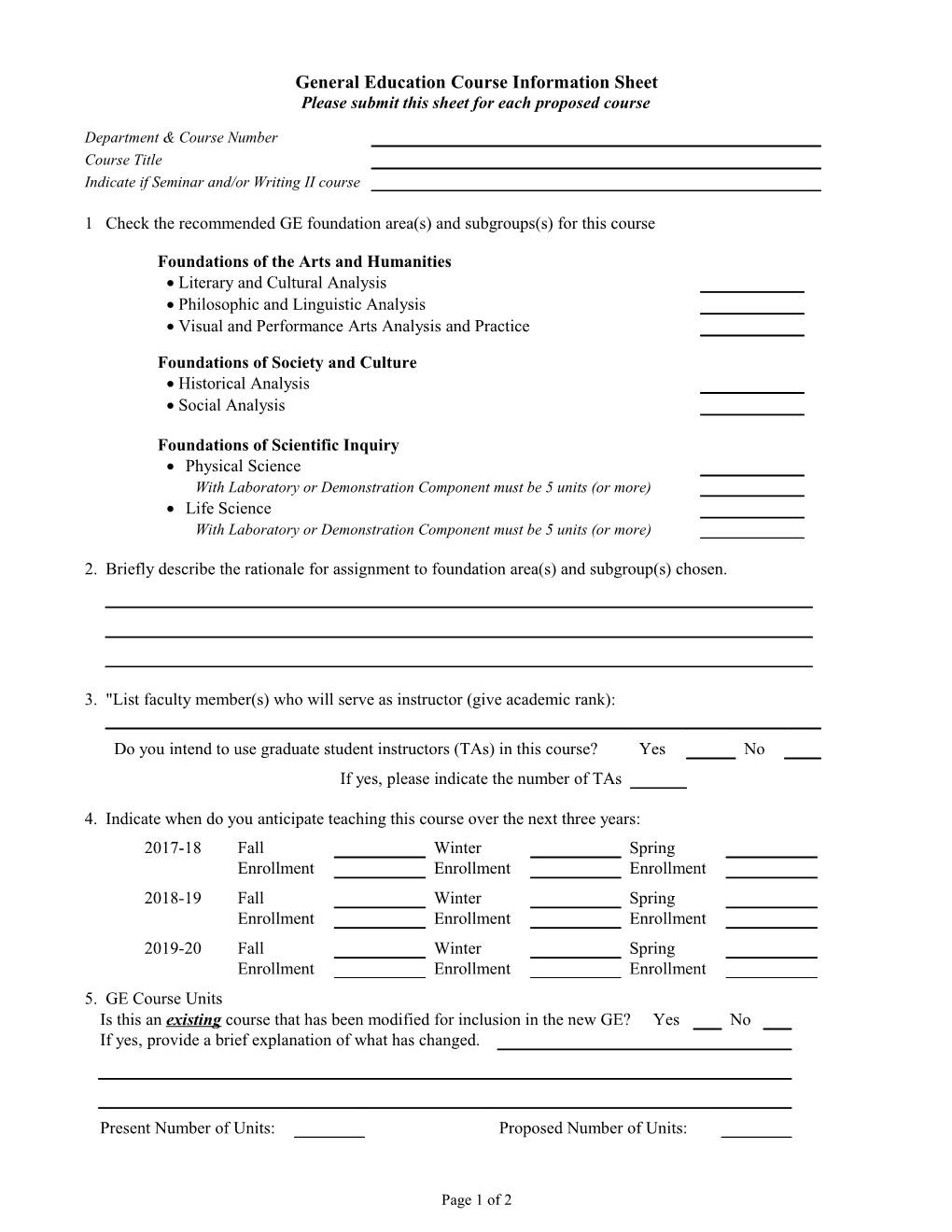 General Education Course Information Sheet