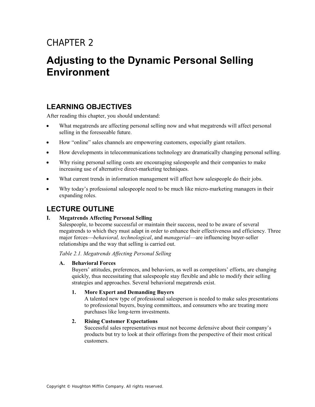 Adjusting to the Dynamic Personal Selling Environment