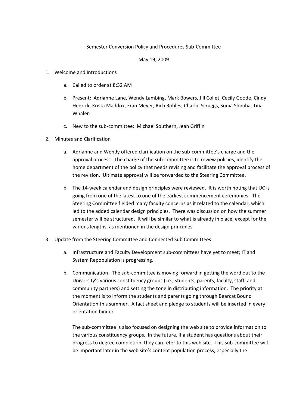 Semester Conversion Policy and Procedures Sub-Committee