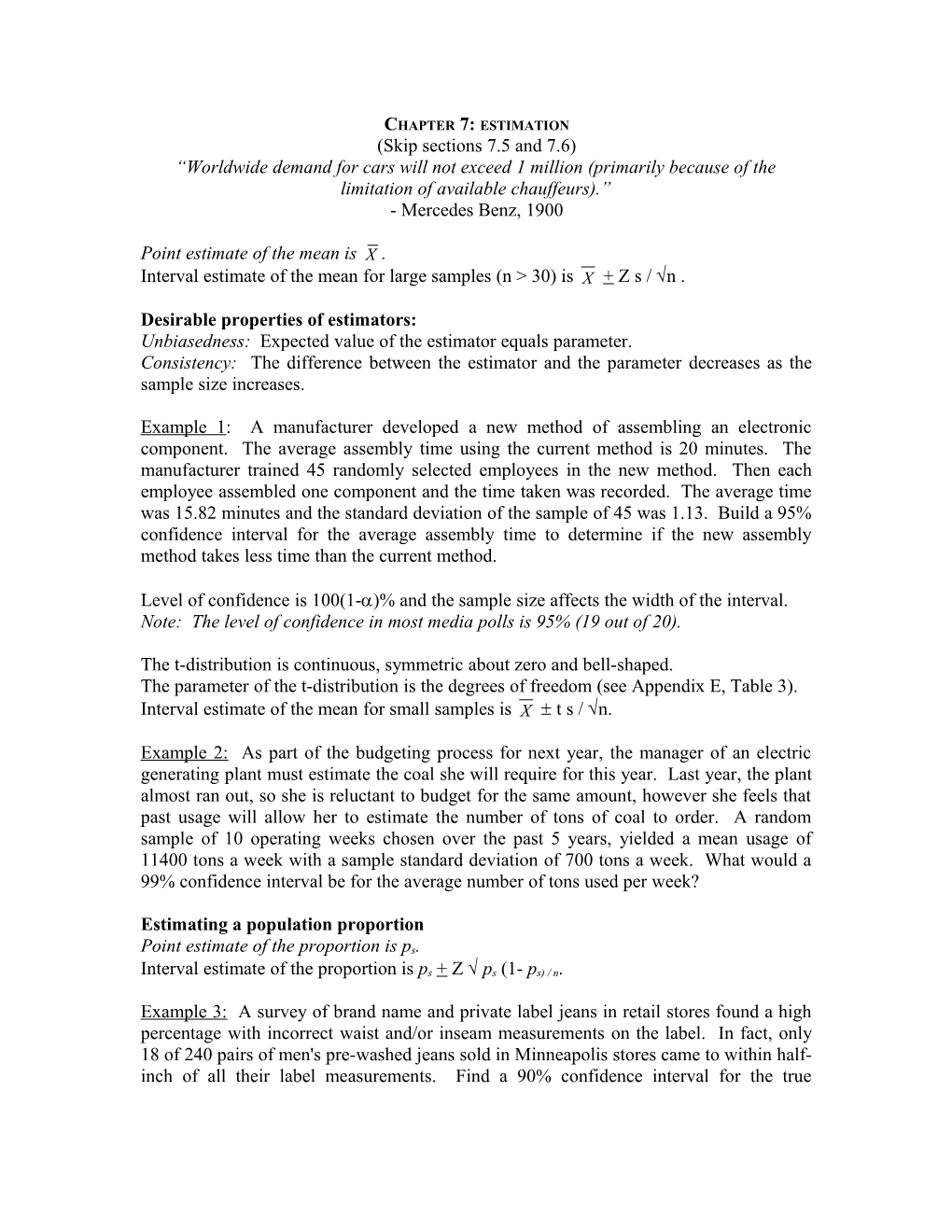 Chapter 7: Estimation