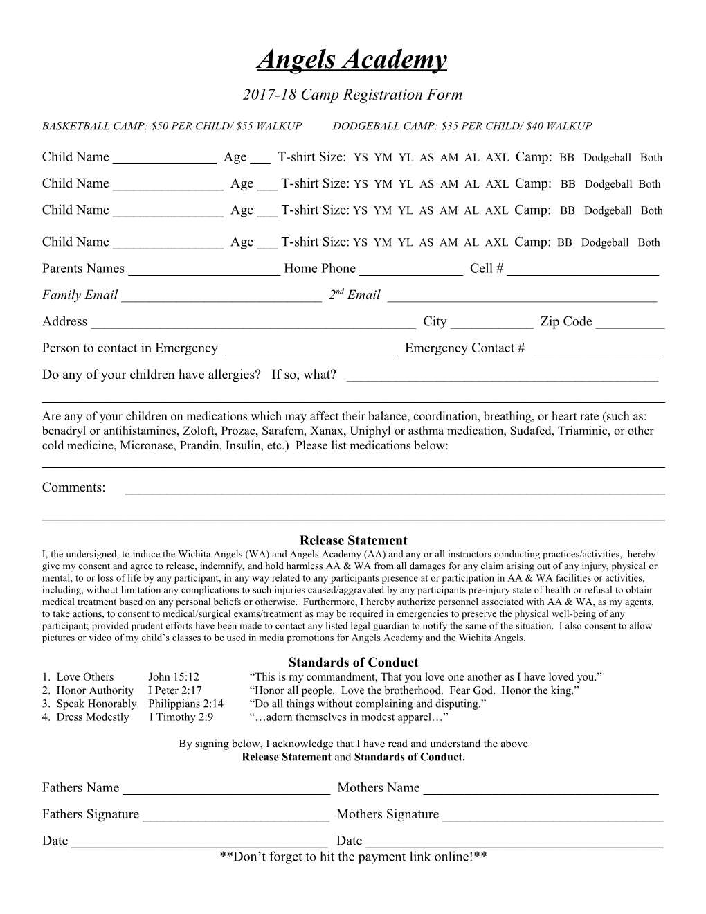 2017-18 Camp Registration Form