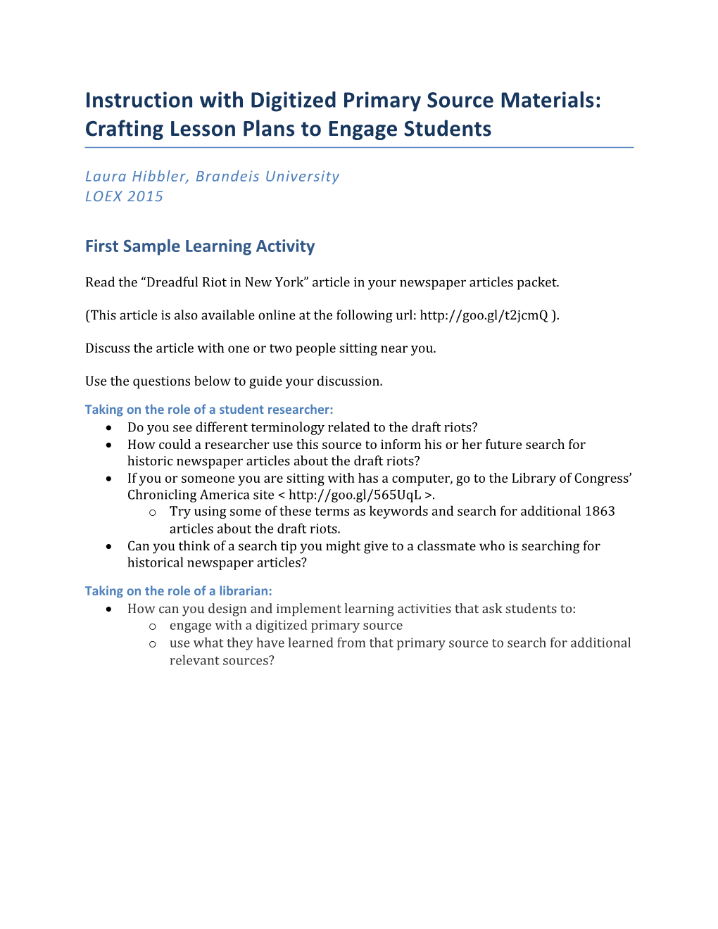 First Sample Learning Activity