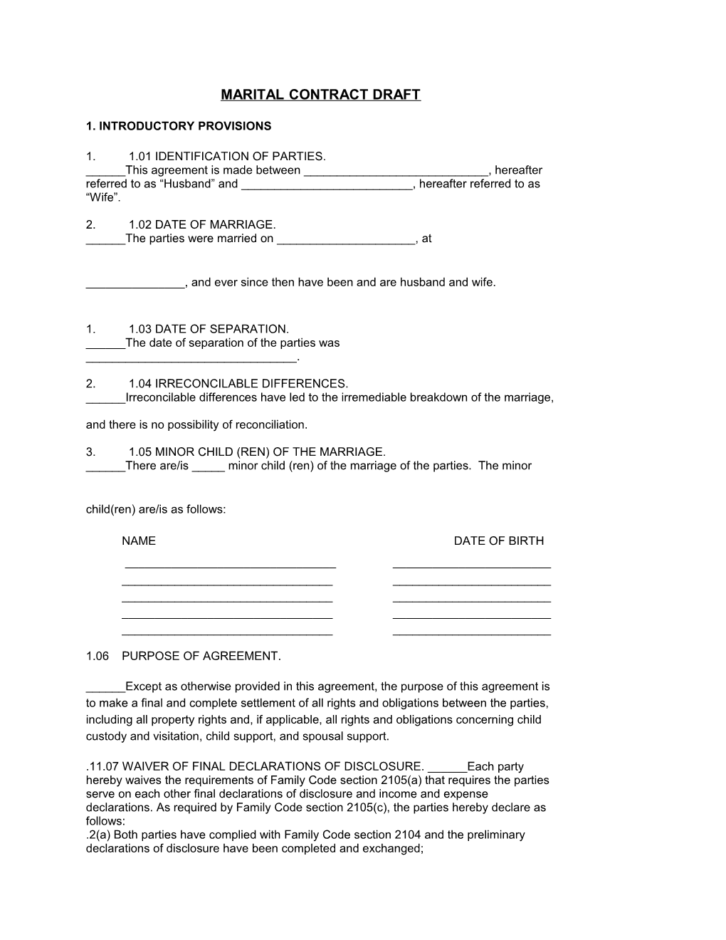 Marital Settlement Agreement