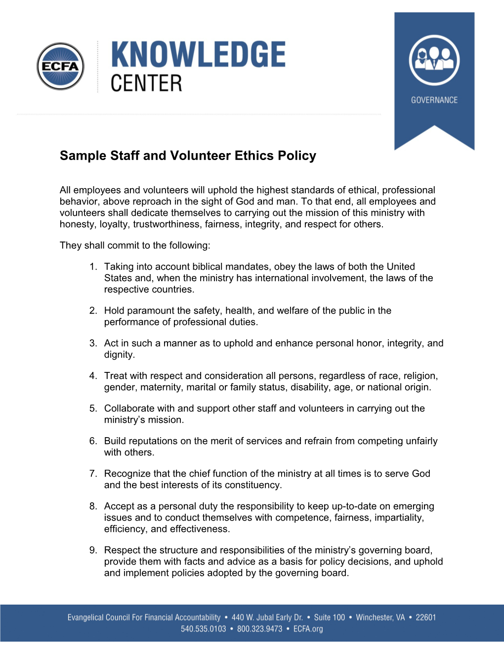 Sample Staff and Volunteer Ethics Policy
