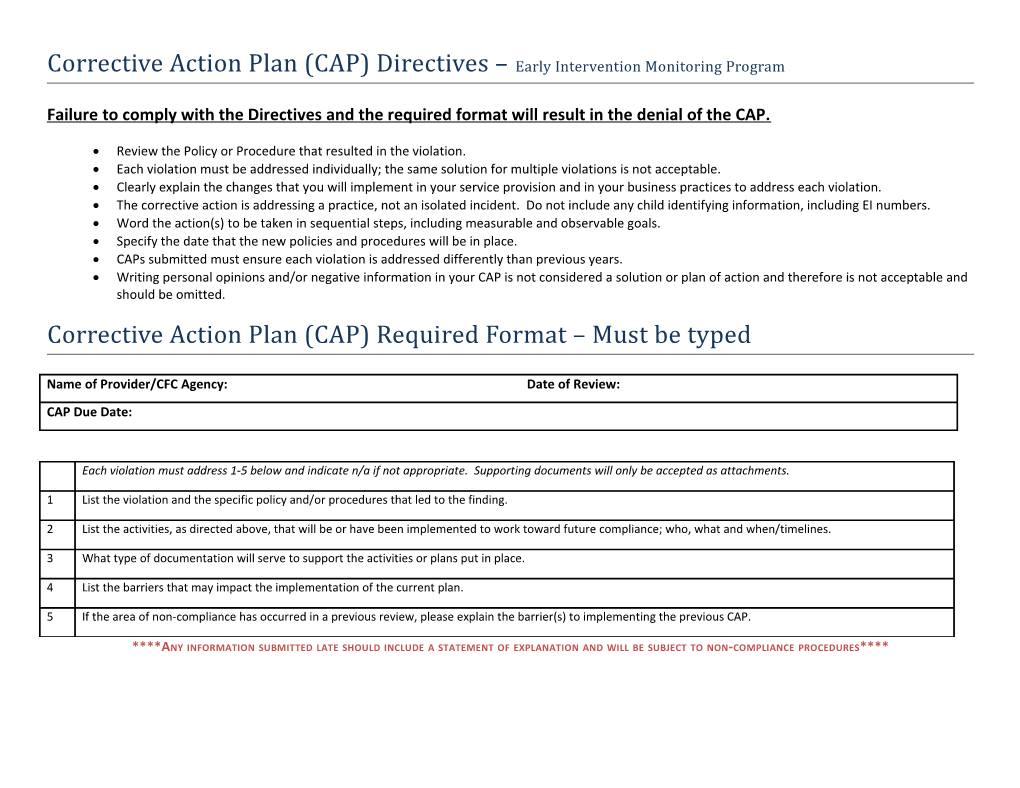 Corrective Action Plan (CAP) Guidelines