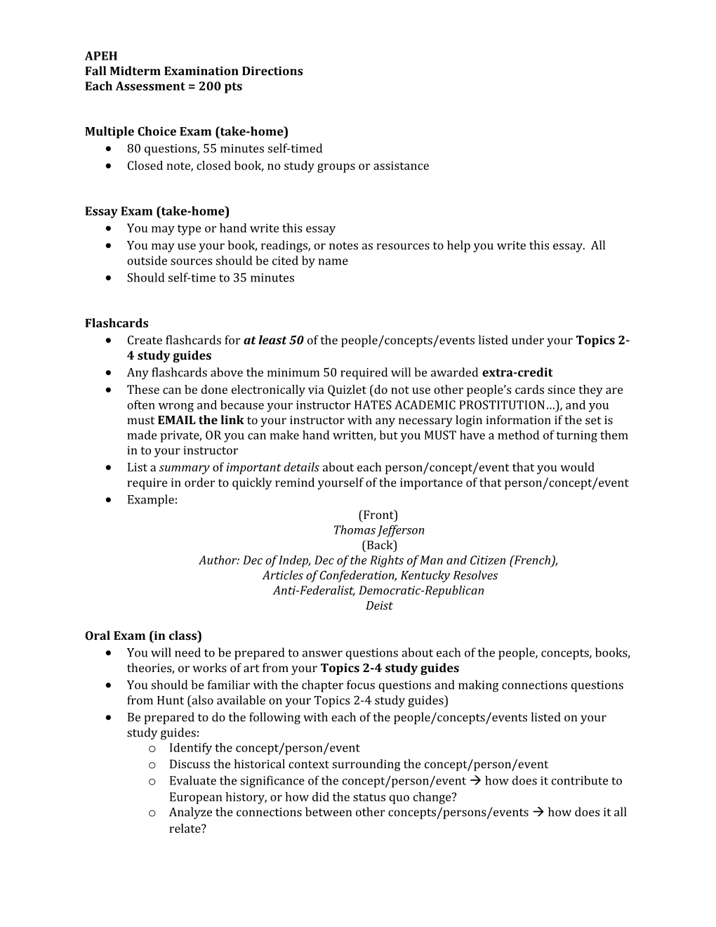 Fall Midterm Examination Directions