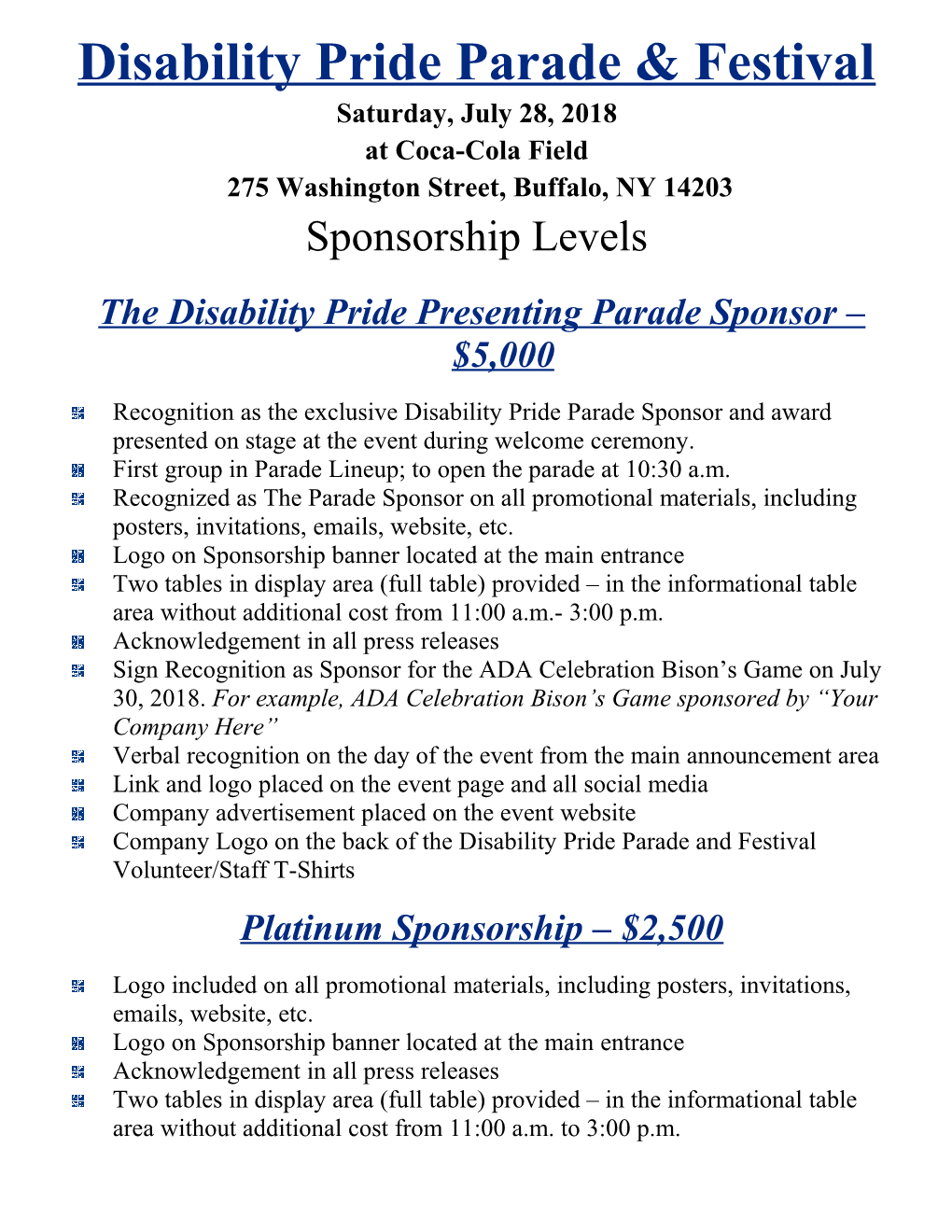 The Disability Pride Presenting Parade Sponsor $5,000