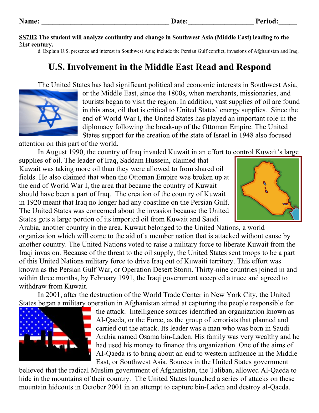 U.S. Involvement in the Middle East Read and Respond