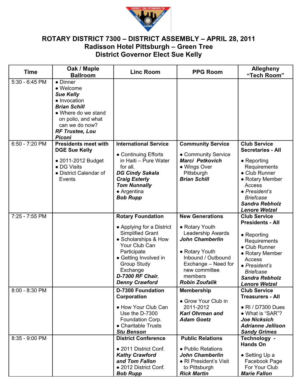 2010 District Assembly Agenda