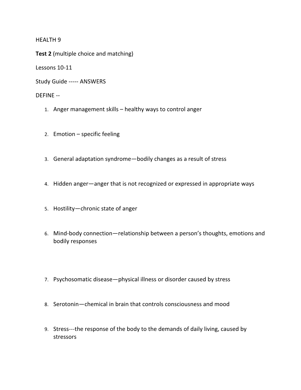 Test 2 (Multiple Choice and Matching)