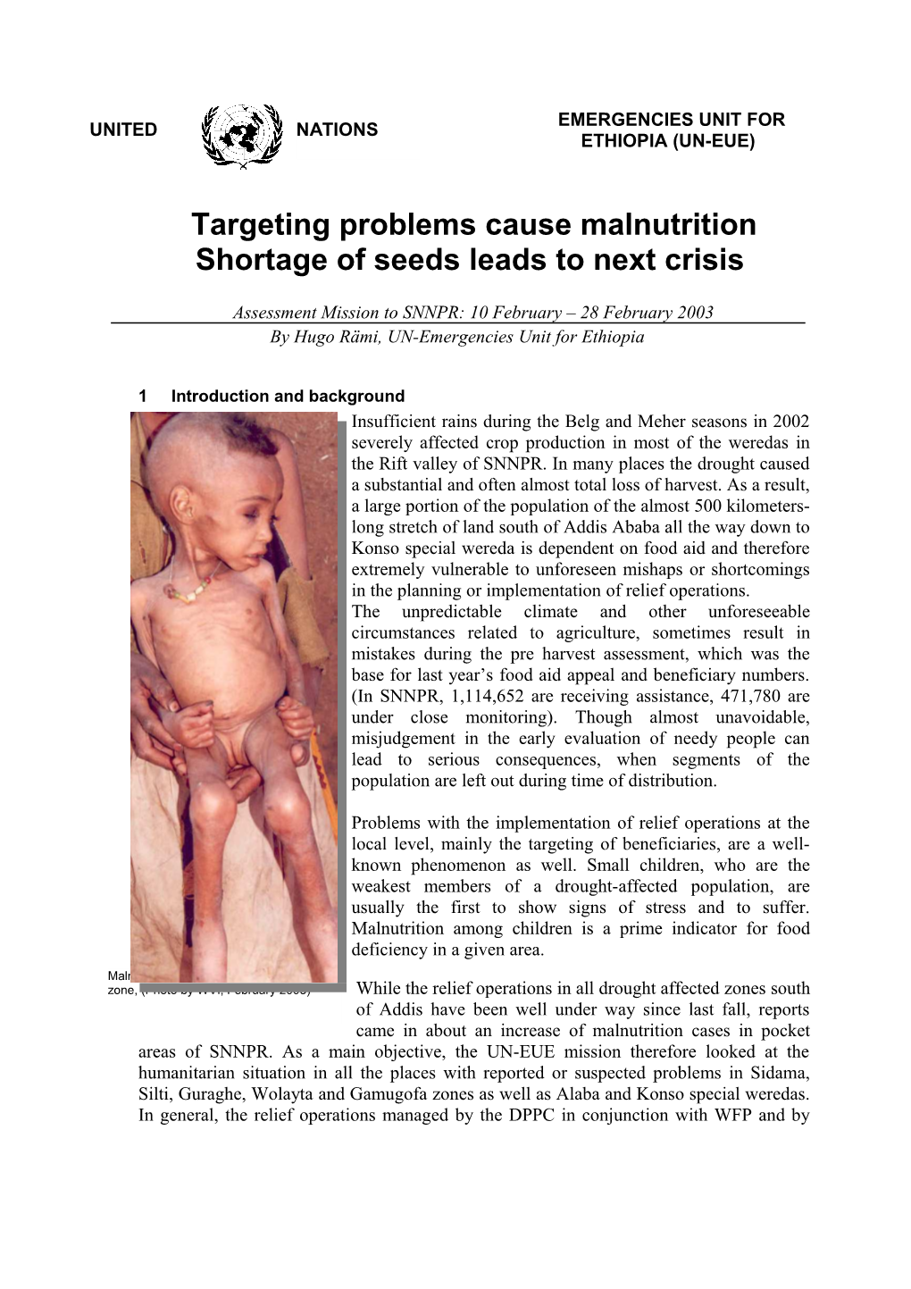 Guidelines and Proposal for Food Security Assessment in North and South Gonder Zones