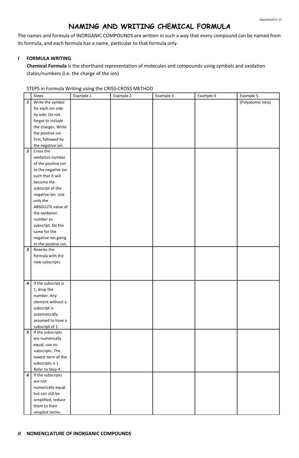 Naming and Writing Chemical Formula