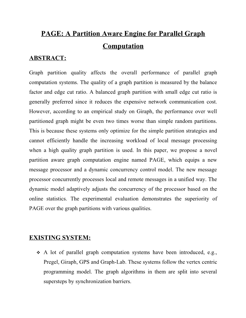 PAGE: a Partition Aware Enginefor Parallel Graph Computation