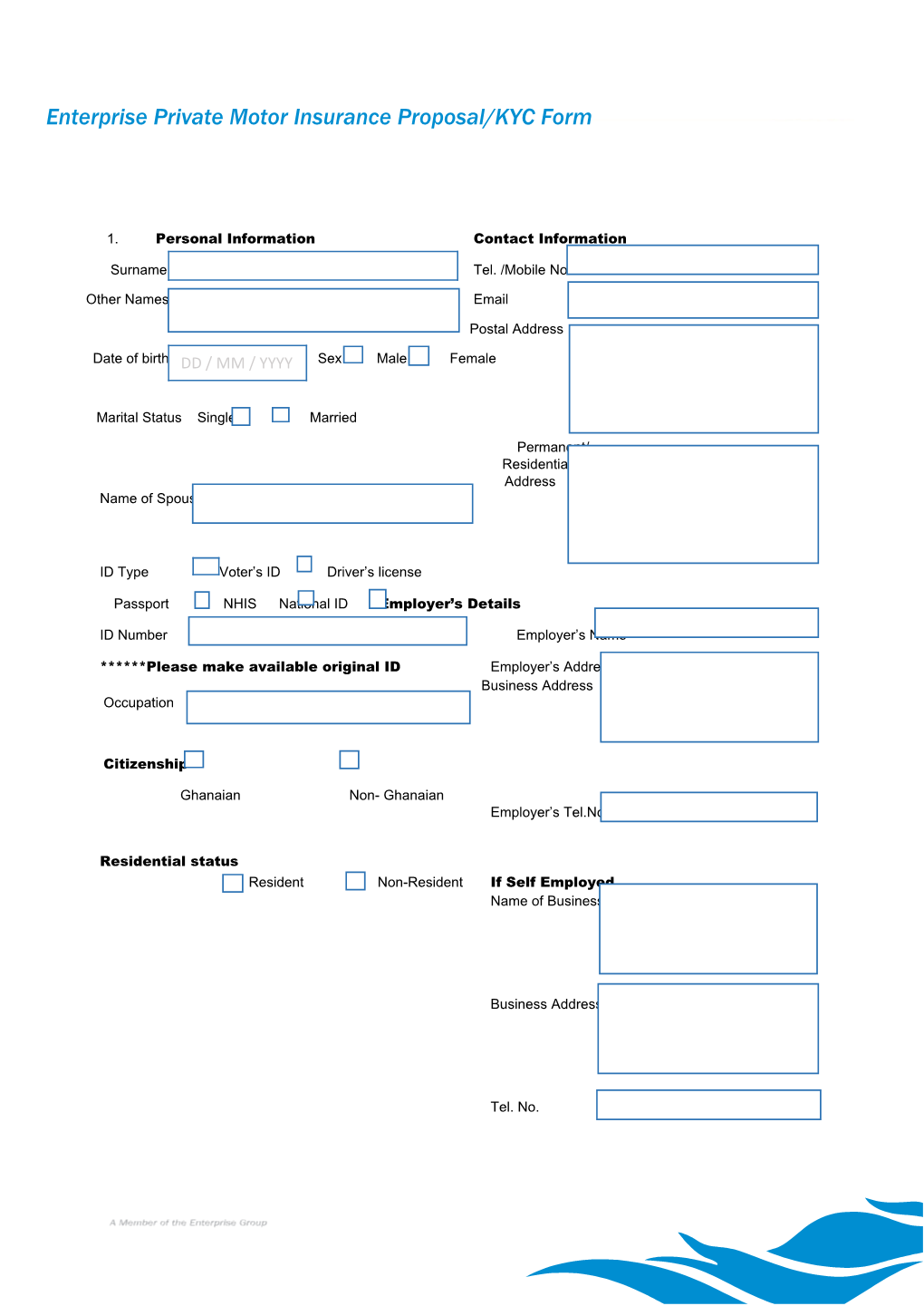 Private Motor Proposal Form