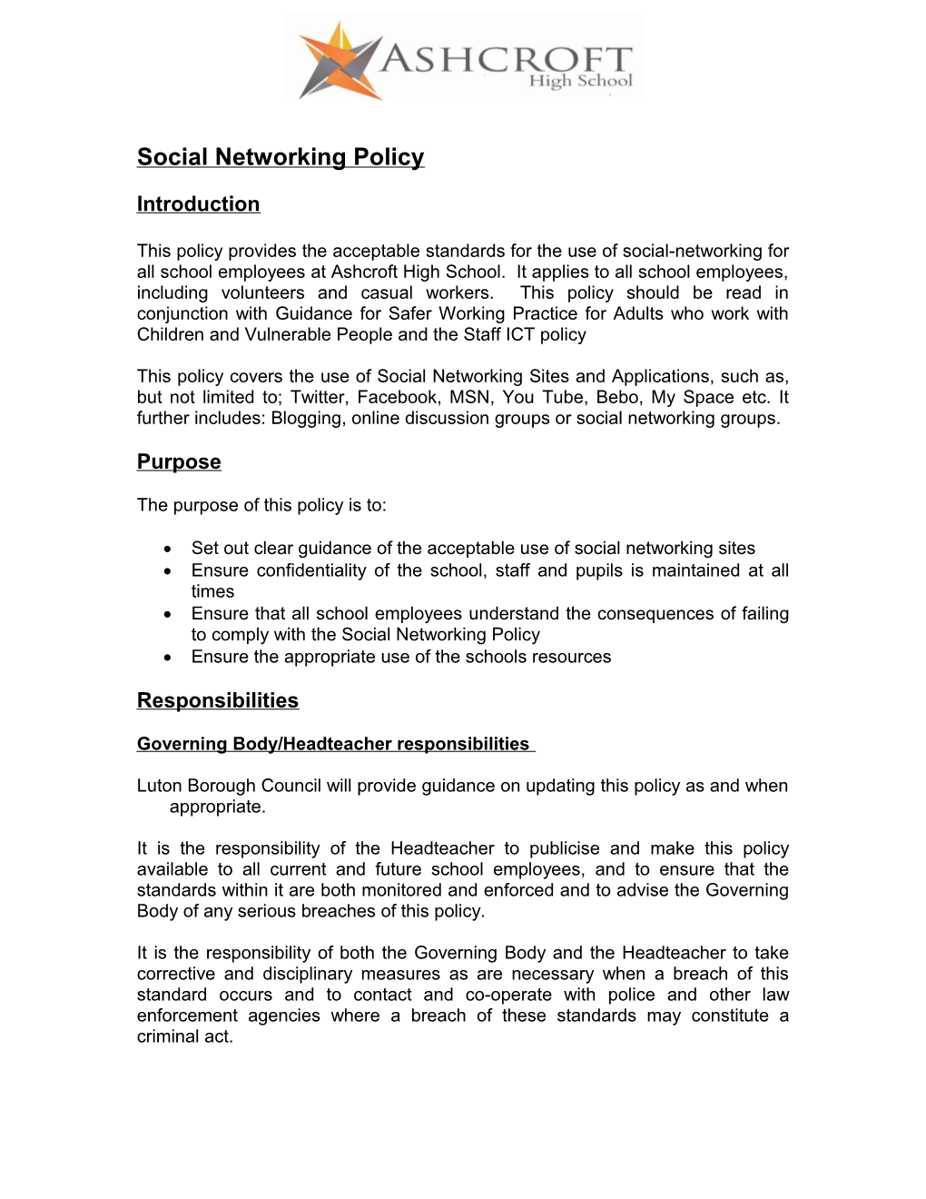 Social Networking Policy